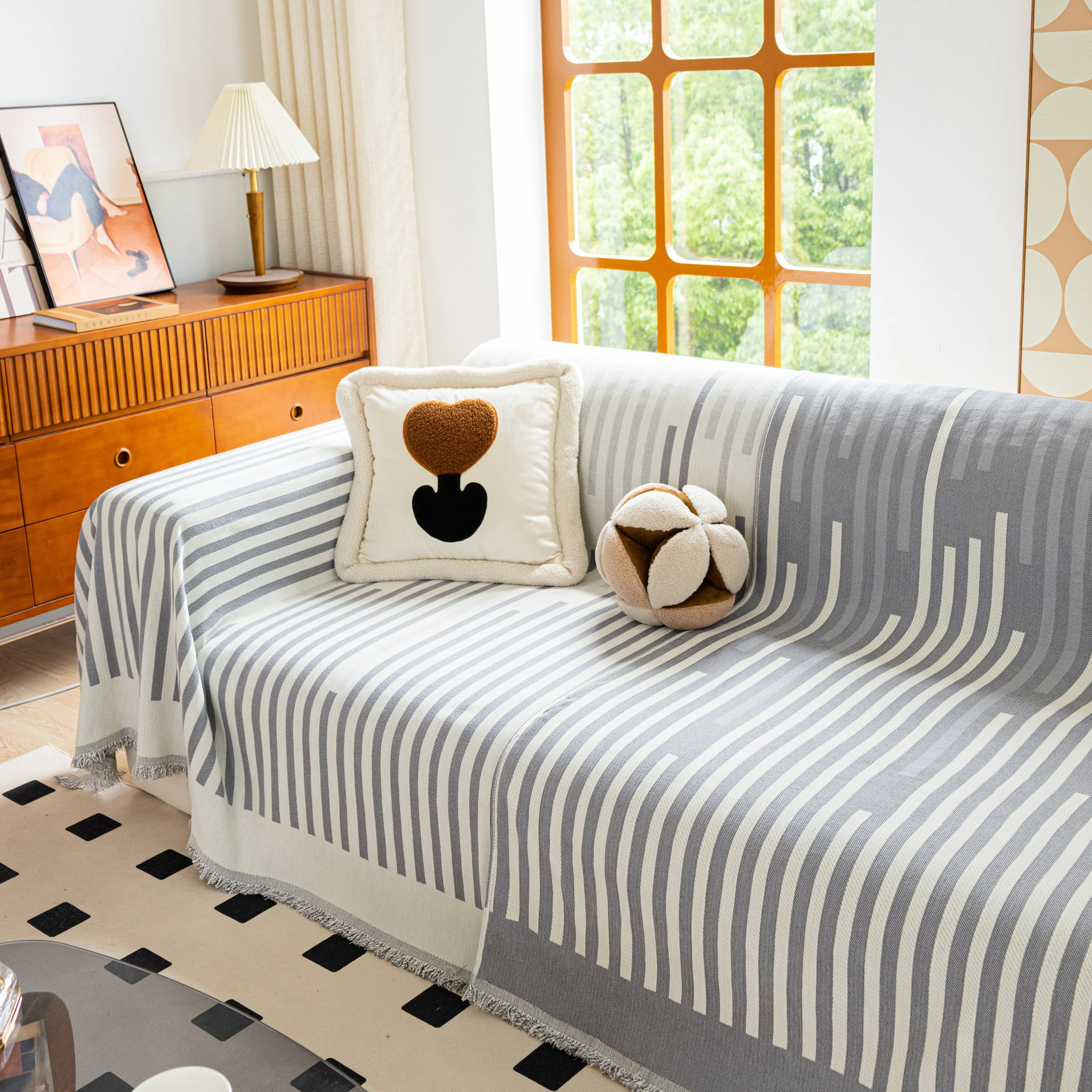 Boho Stripe Sectional Couch Cover Soft Chenille Sofa Slipcovers Blanket on The Sofa for Living Room - Image 2