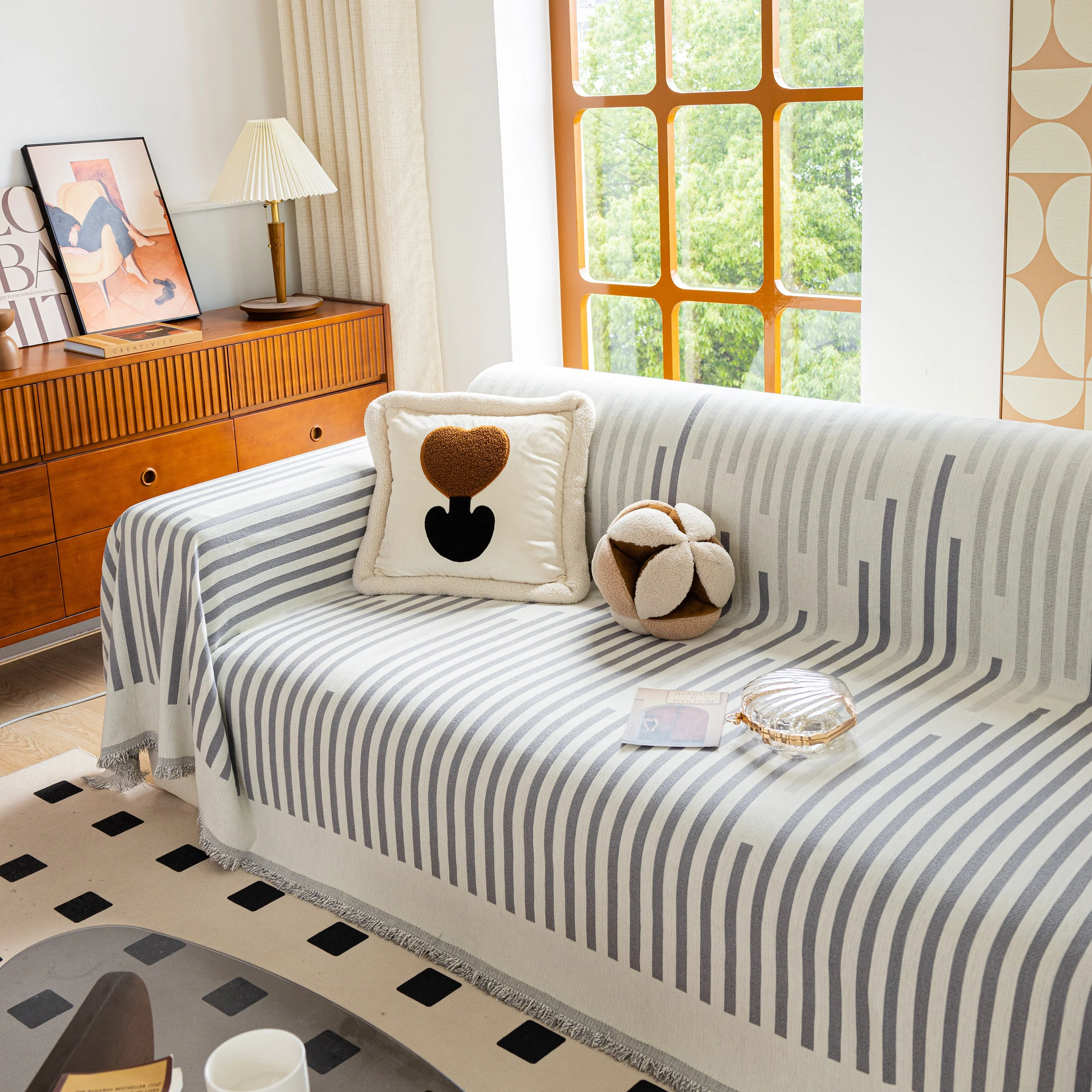 Boho Stripe Sectional Couch Cover Soft Chenille Sofa Slipcovers Blanket on The Sofa for Living Room - Image 20