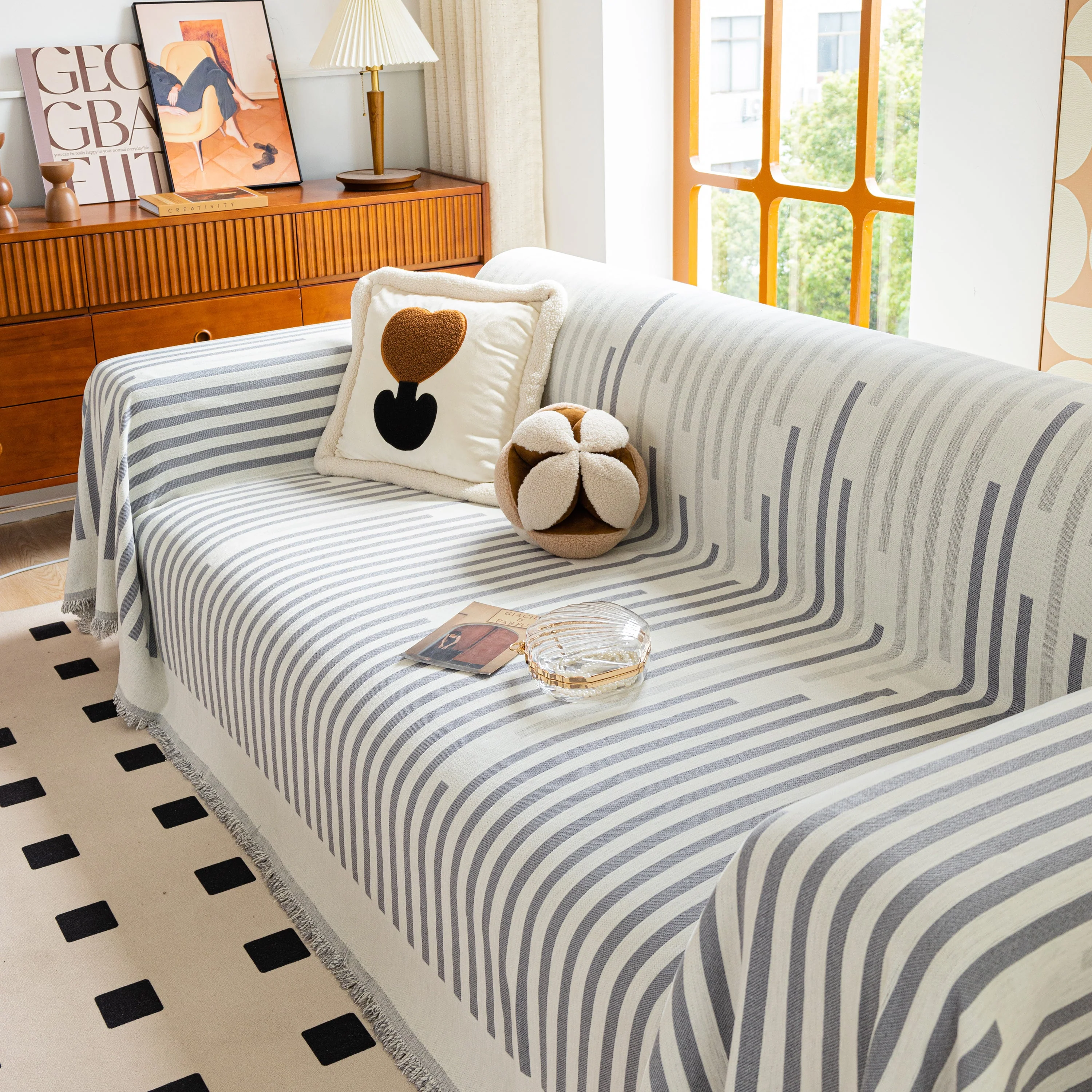 Boho Stripe Sectional Couch Cover Soft Chenille Sofa Slipcovers Blanket on The Sofa for Living Room - Image 23