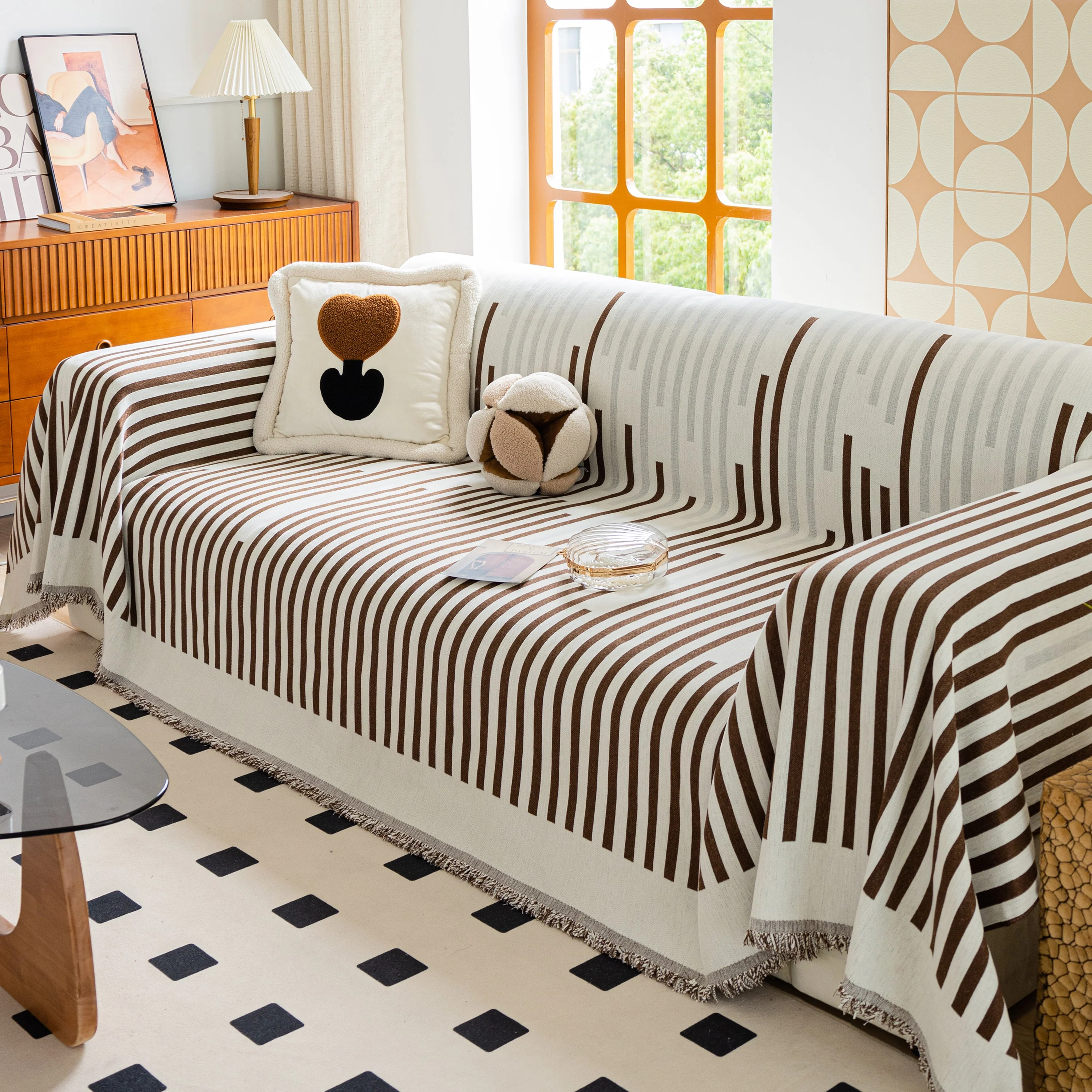 Boho Stripe Sectional Couch Cover Soft Chenille Sofa Slipcovers Blanket on The Sofa for Living Room - Image 24