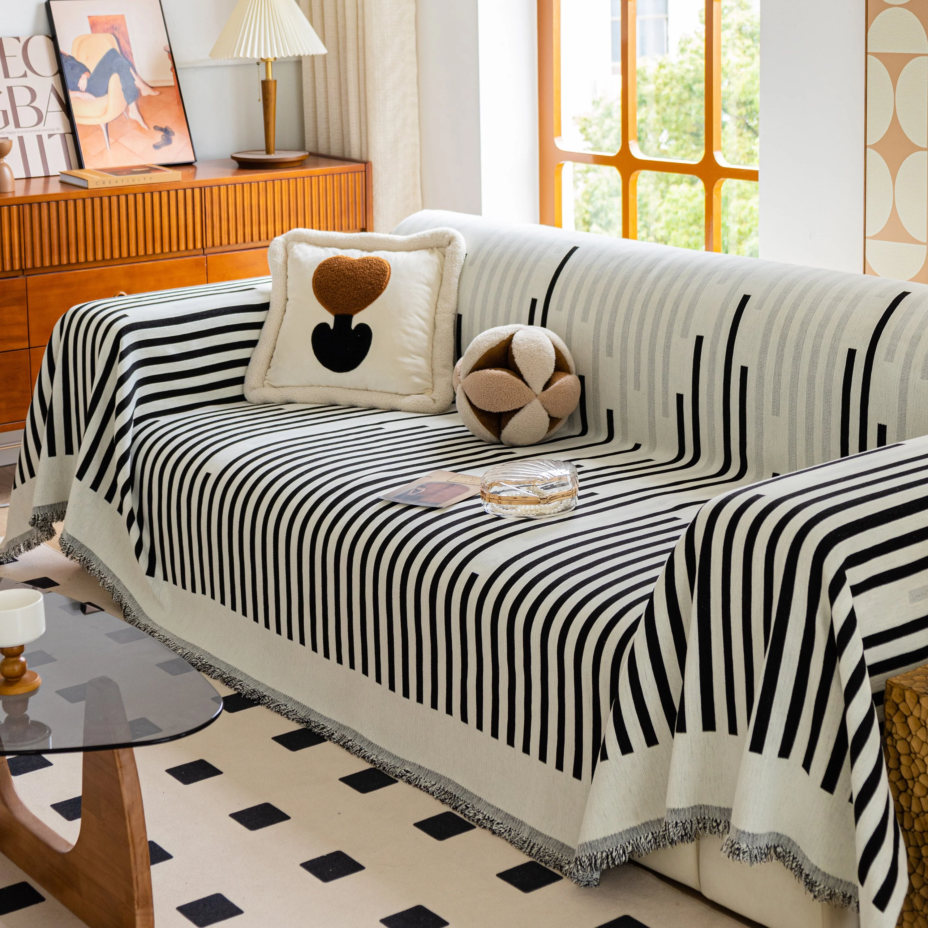 Boho Stripe Sectional Couch Cover Soft Chenille Sofa Slipcovers Blanket on The Sofa for Living Room - Image 25
