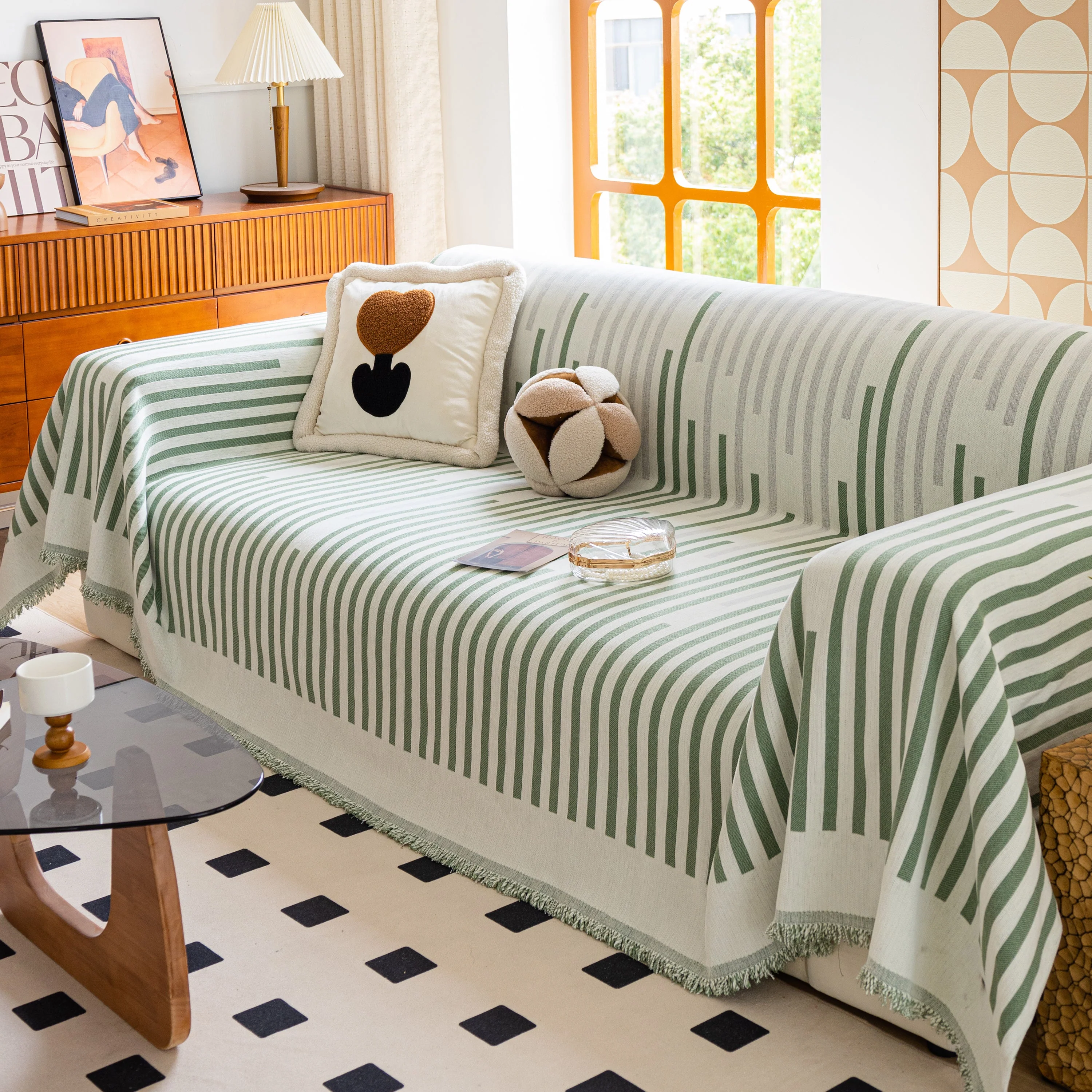 Boho Stripe Sectional Couch Cover Soft Chenille Sofa Slipcovers Blanket on The Sofa for Living Room - Image 26