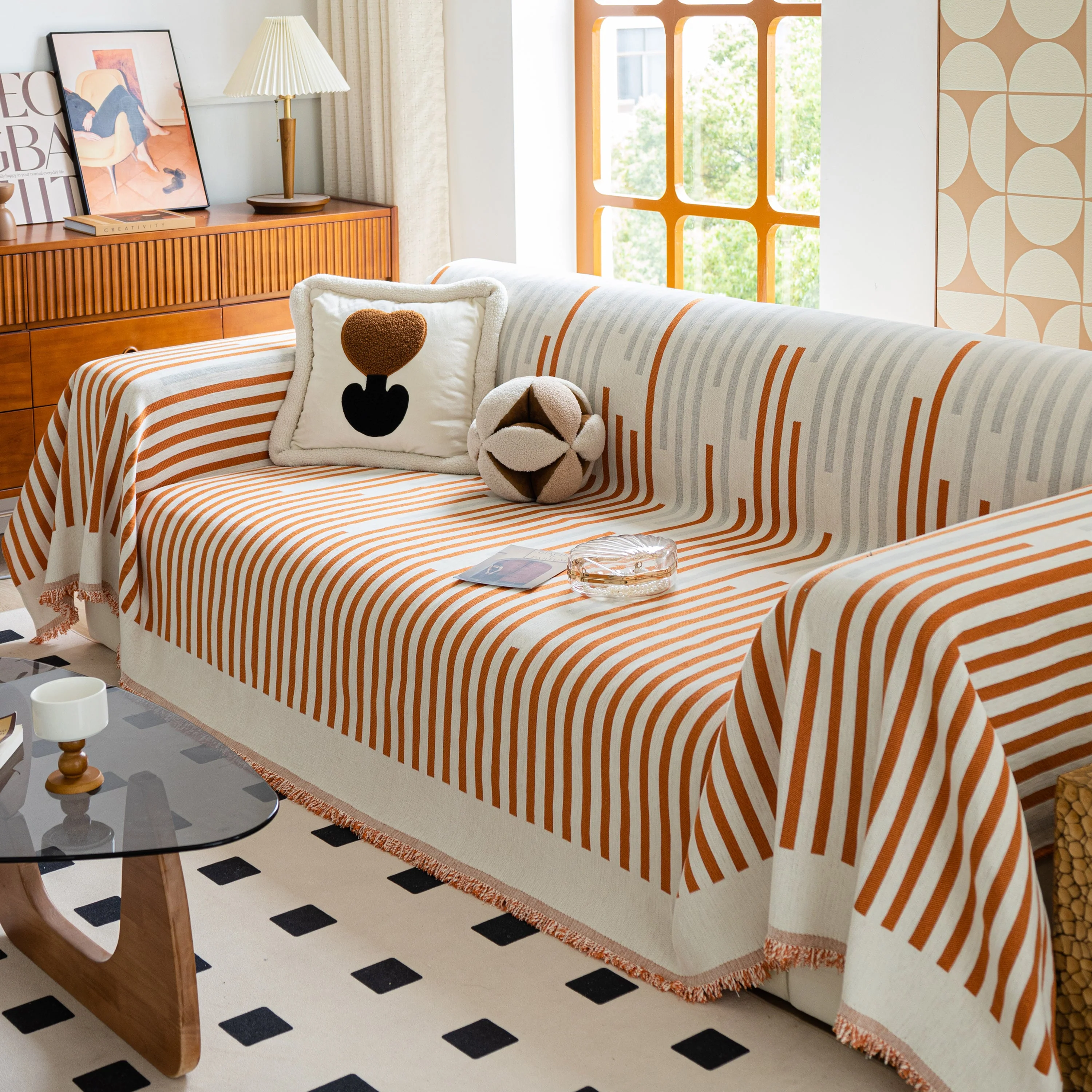Boho Stripe Sectional Couch Cover Soft Chenille Sofa Slipcovers Blanket on The Sofa for Living Room - Image 27