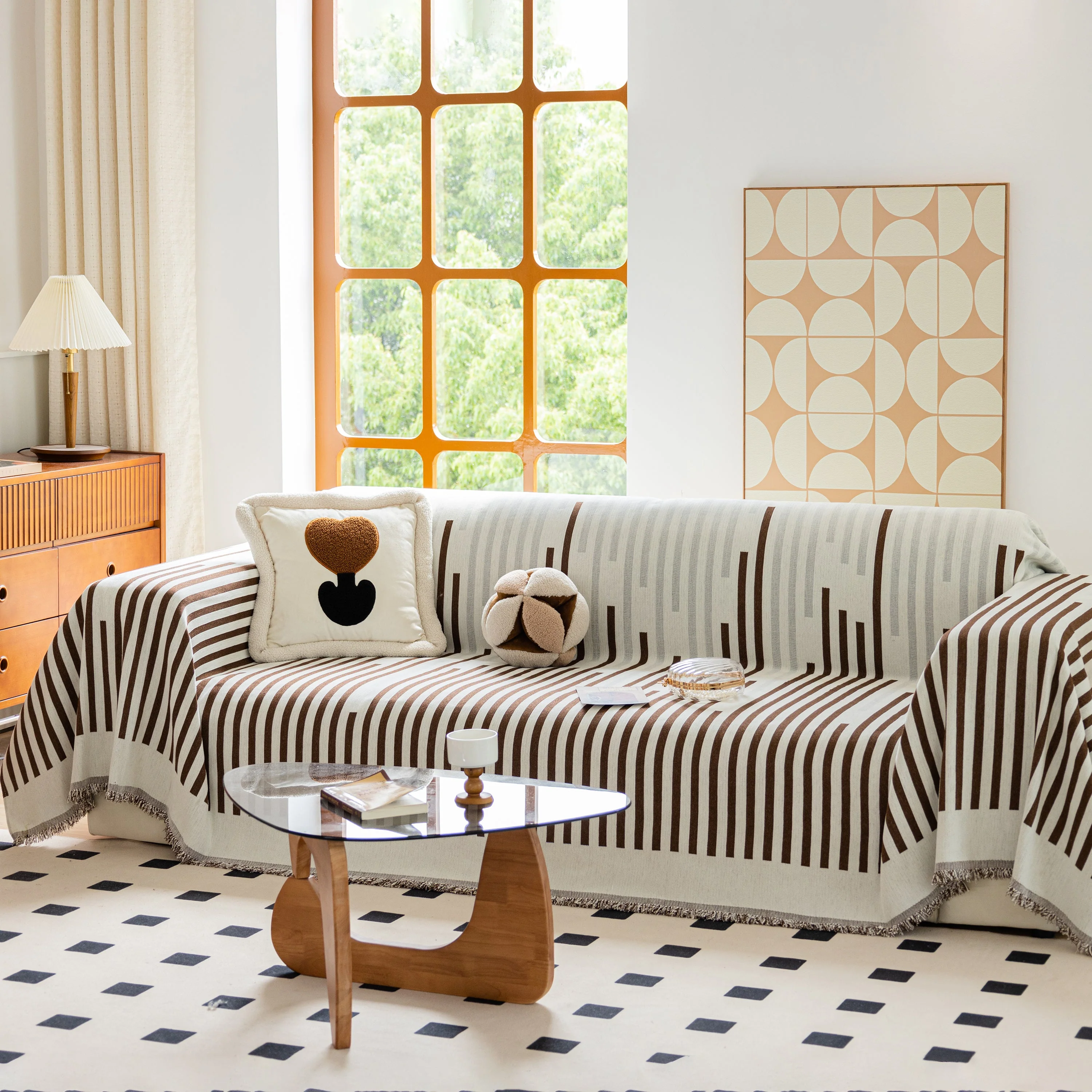 Boho Stripe Sectional Couch Cover Soft Chenille Sofa Slipcovers Blanket on The Sofa for Living Room - Image 32