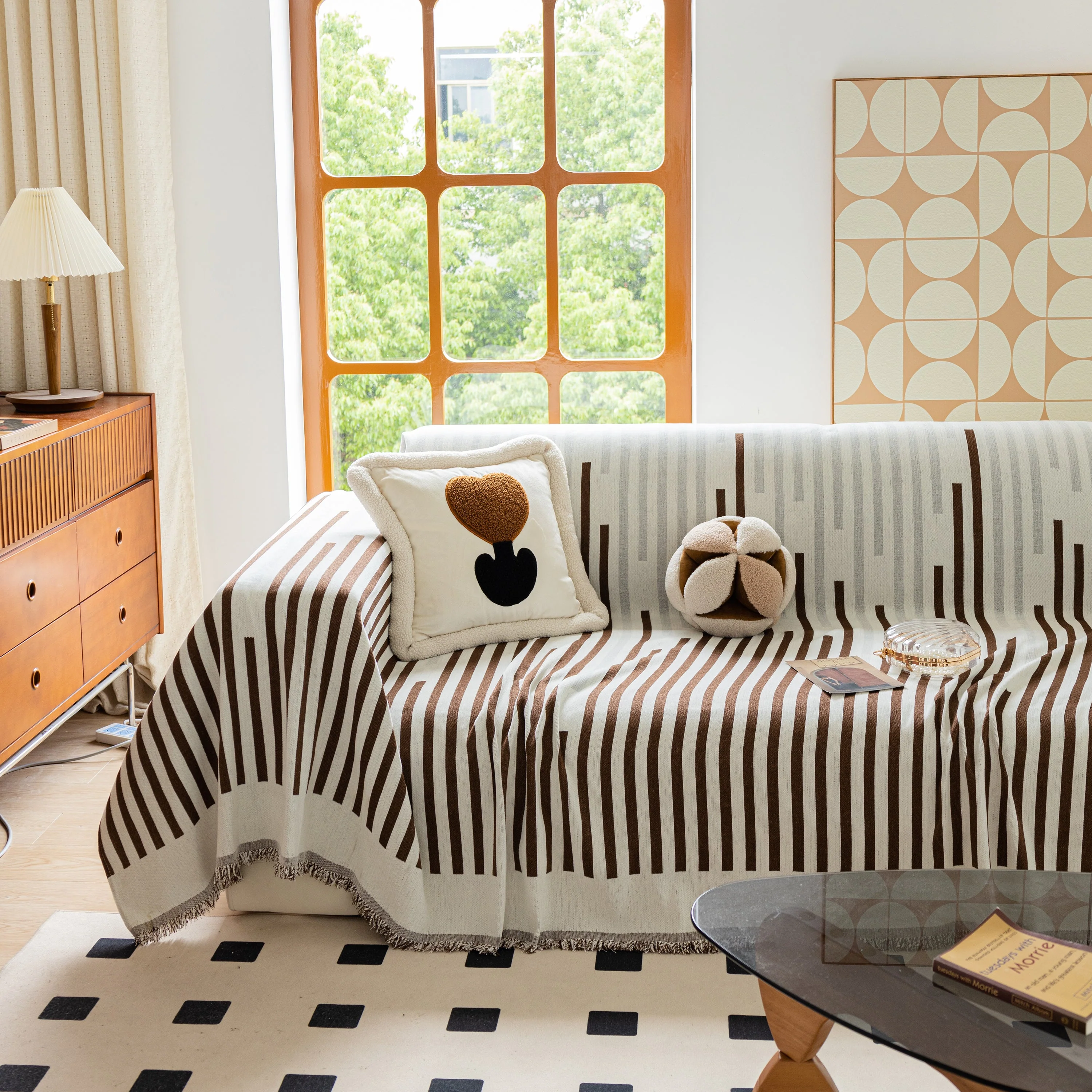 Boho Stripe Sectional Couch Cover Soft Chenille Sofa Slipcovers Blanket on The Sofa for Living Room - Image 33