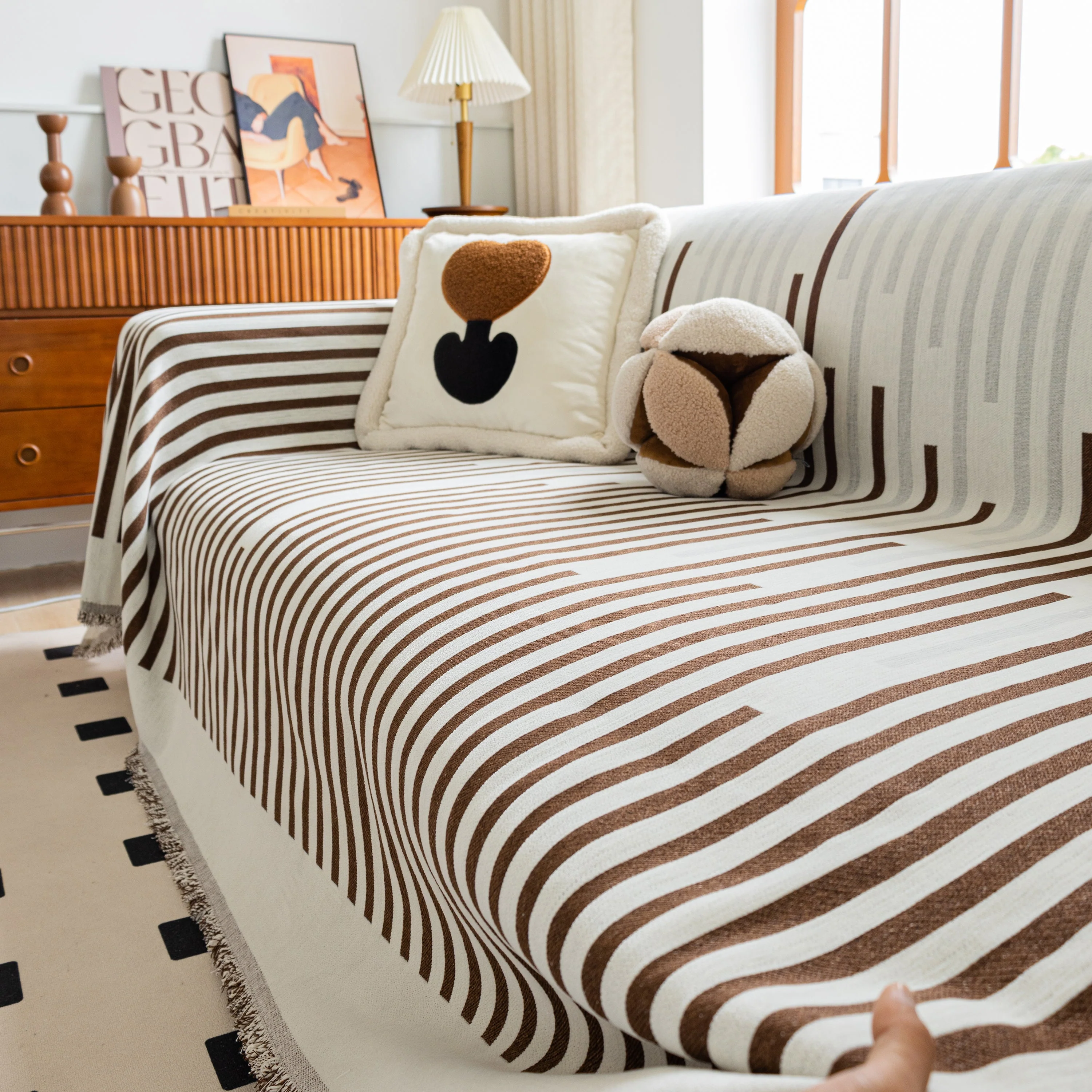 Boho Stripe Sectional Couch Cover Soft Chenille Sofa Slipcovers Blanket on The Sofa for Living Room - Image 34