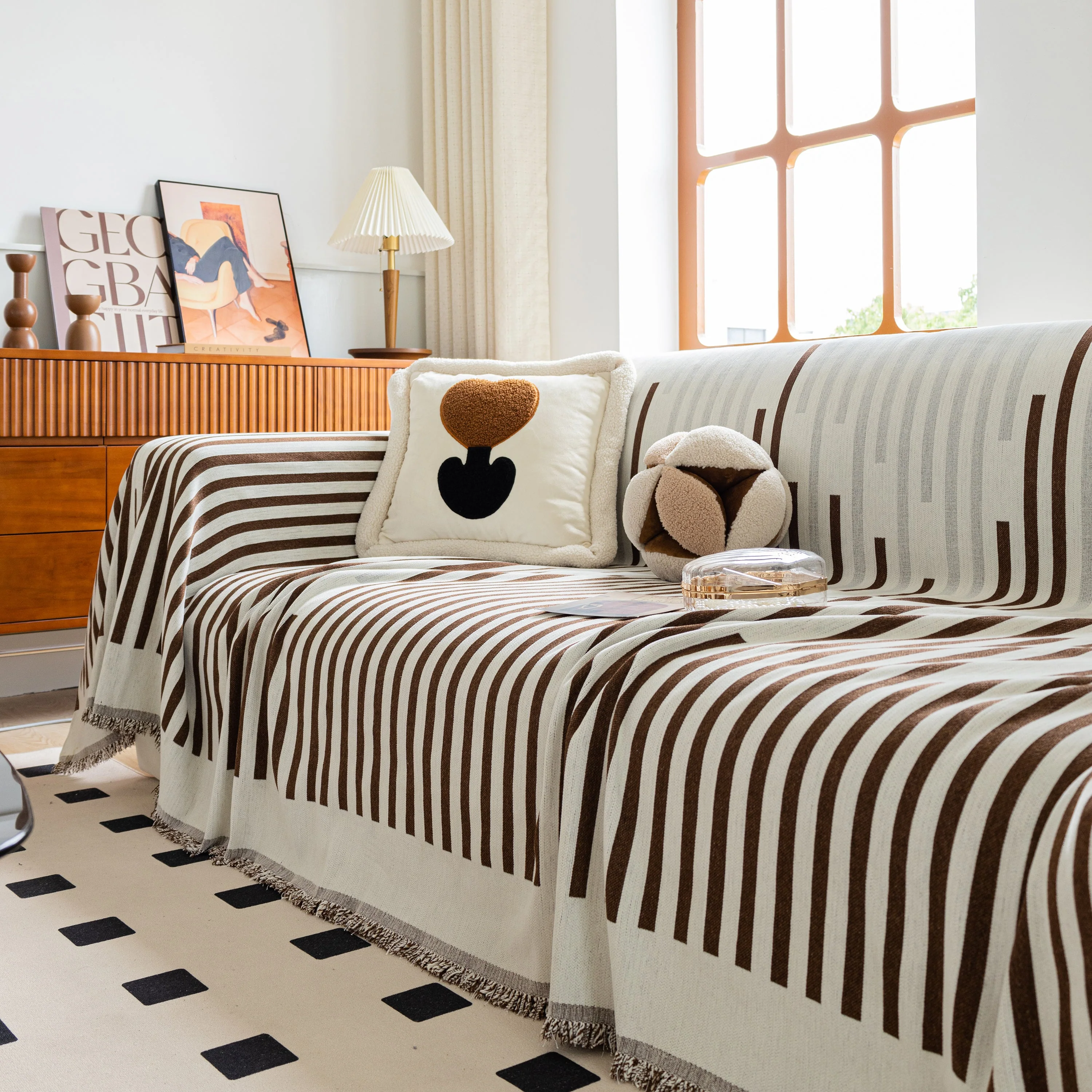 Boho Stripe Sectional Couch Cover Soft Chenille Sofa Slipcovers Blanket on The Sofa for Living Room - Image 35