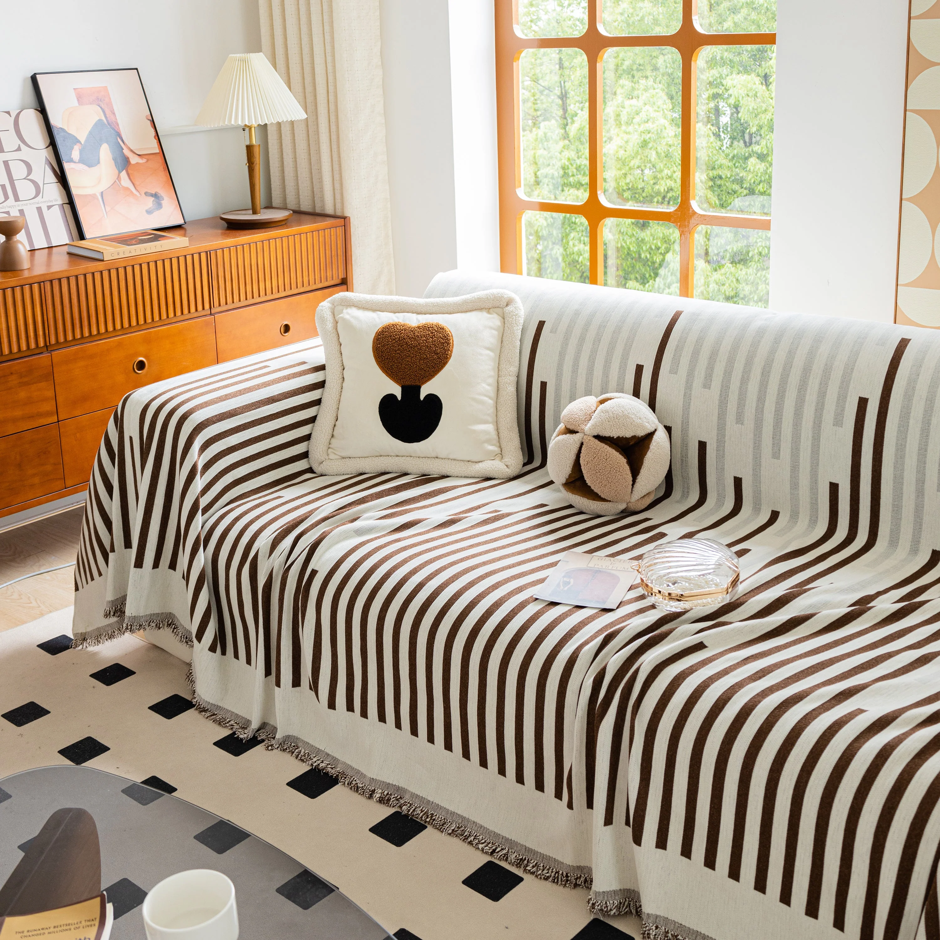 Boho Stripe Sectional Couch Cover Soft Chenille Sofa Slipcovers Blanket on The Sofa for Living Room - Image 36