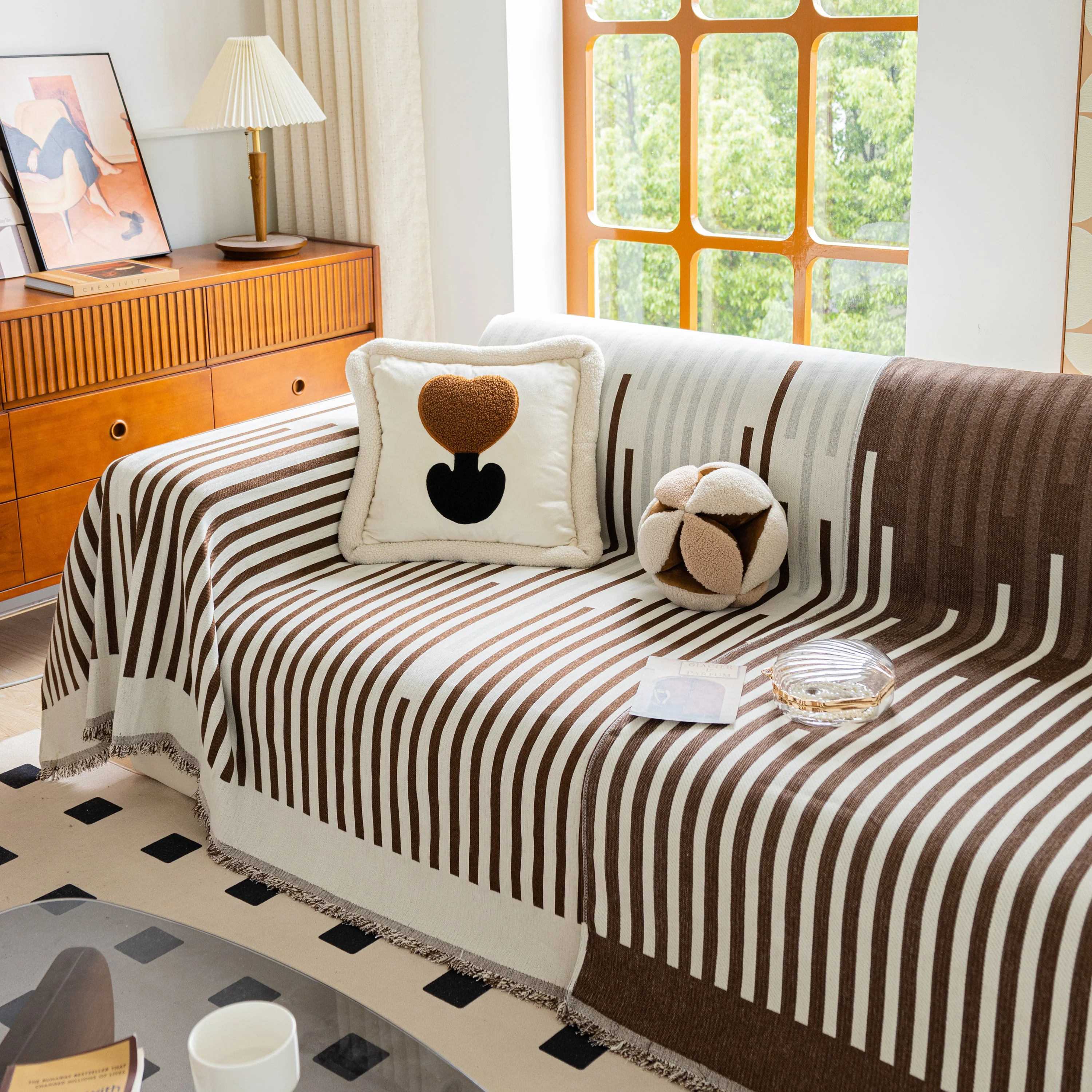 Boho Stripe Sectional Couch Cover Soft Chenille Sofa Slipcovers Blanket on The Sofa for Living Room - Image 37