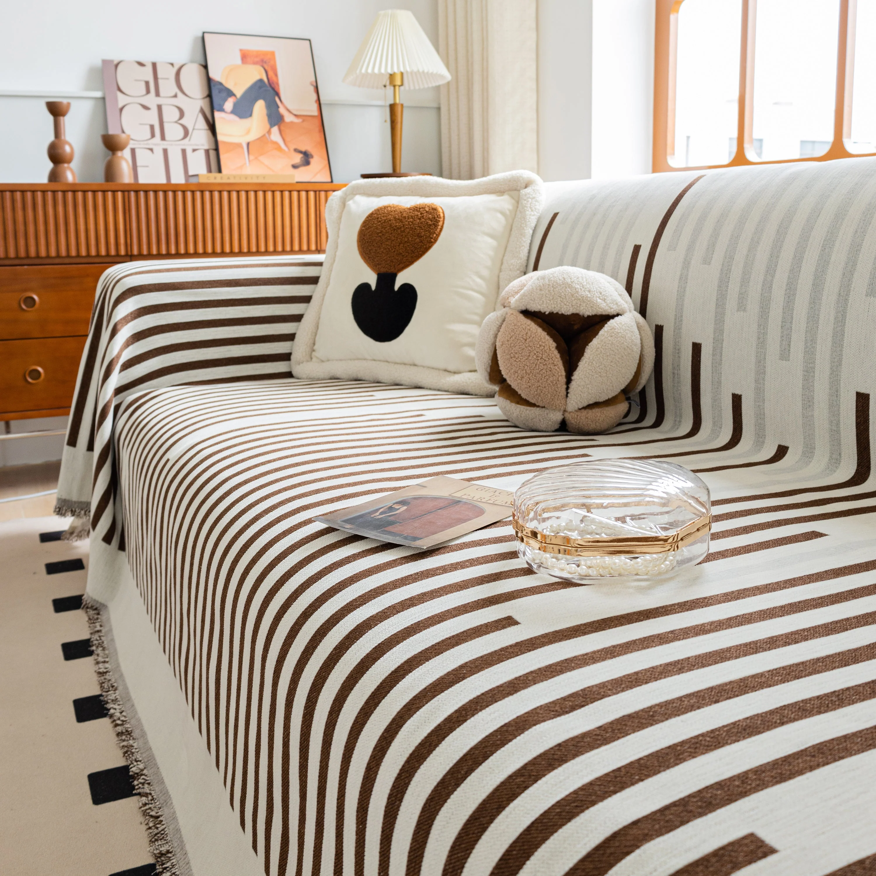 Boho Stripe Sectional Couch Cover Soft Chenille Sofa Slipcovers Blanket on The Sofa for Living Room - Image 38