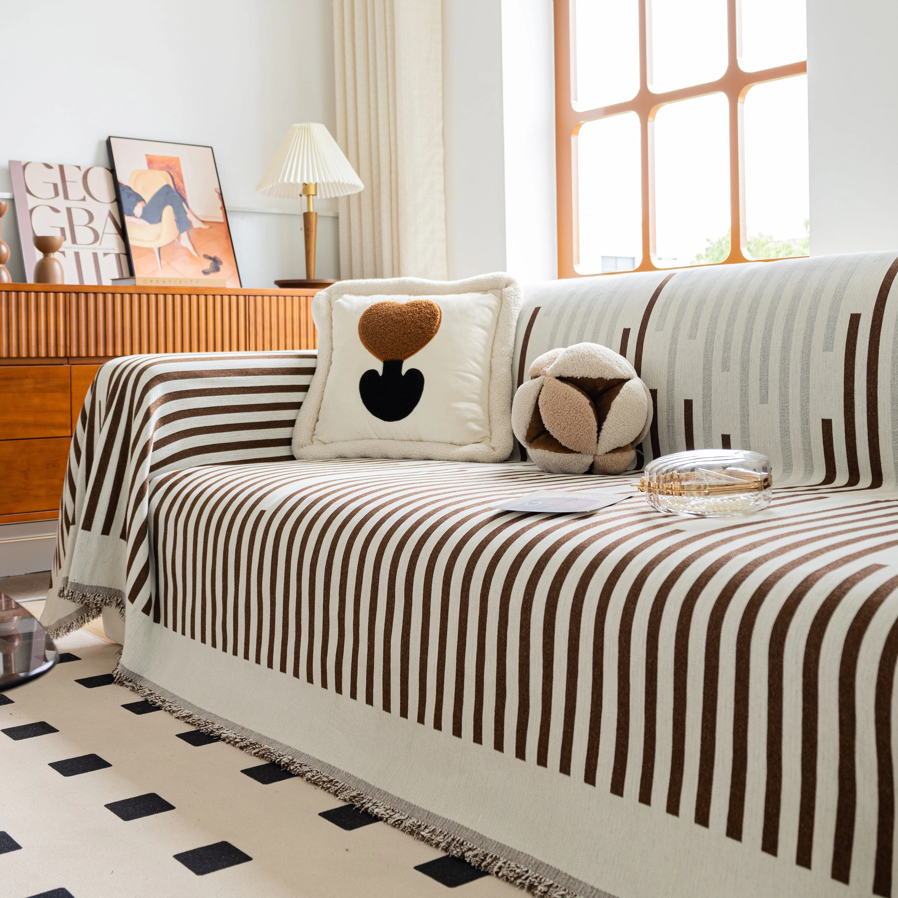 Boho Stripe Sectional Couch Cover Soft Chenille Sofa Slipcovers Blanket on The Sofa for Living Room - Image 39