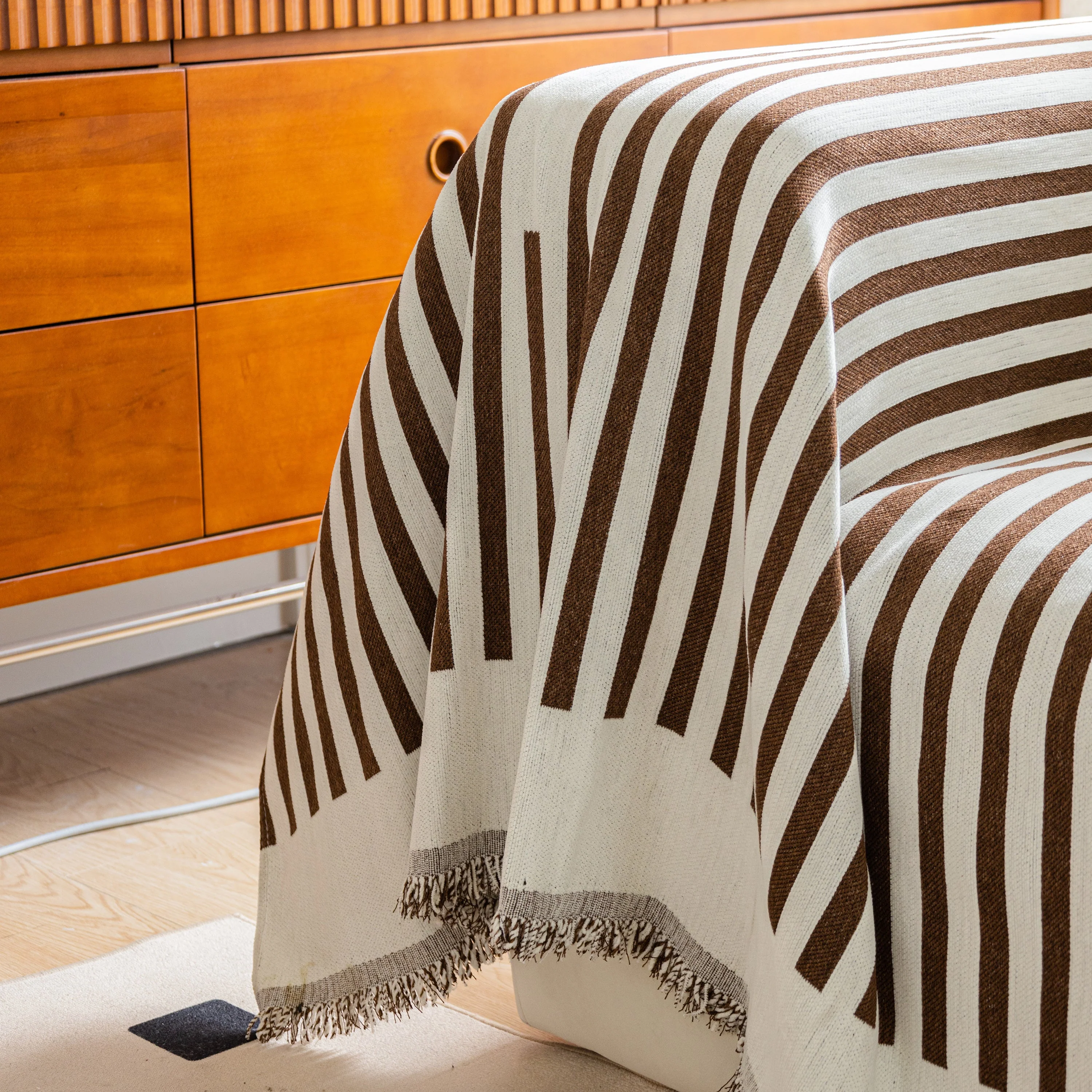 Boho Stripe Sectional Couch Cover Soft Chenille Sofa Slipcovers Blanket on The Sofa for Living Room - Image 42