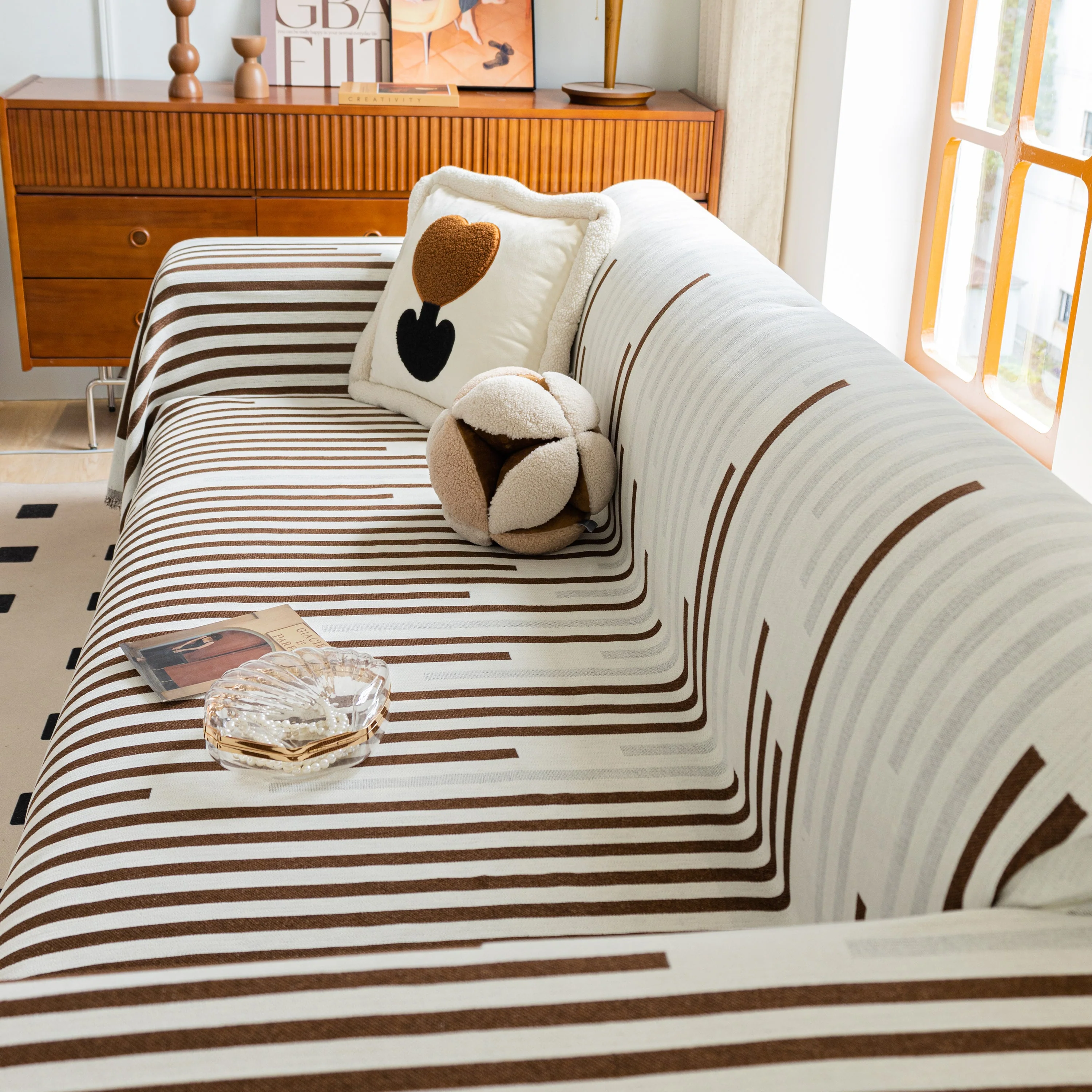 Boho Stripe Sectional Couch Cover Soft Chenille Sofa Slipcovers Blanket on The Sofa for Living Room - Image 43
