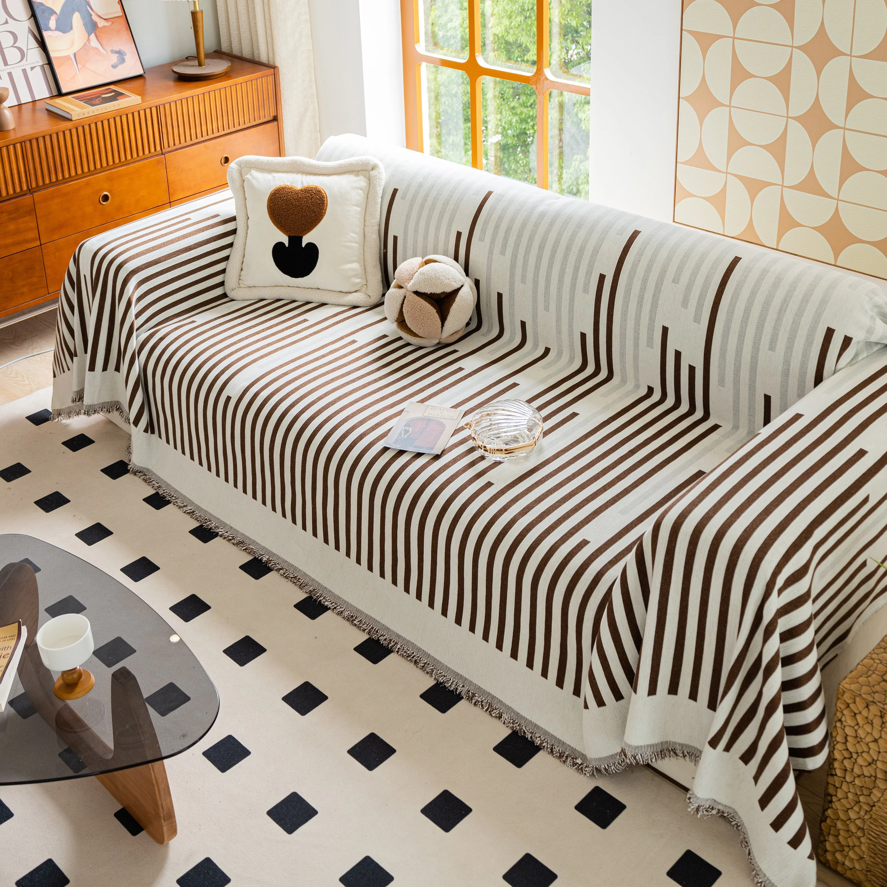 Boho Stripe Sectional Couch Cover Soft Chenille Sofa Slipcovers Blanket on The Sofa for Living Room - Image 44