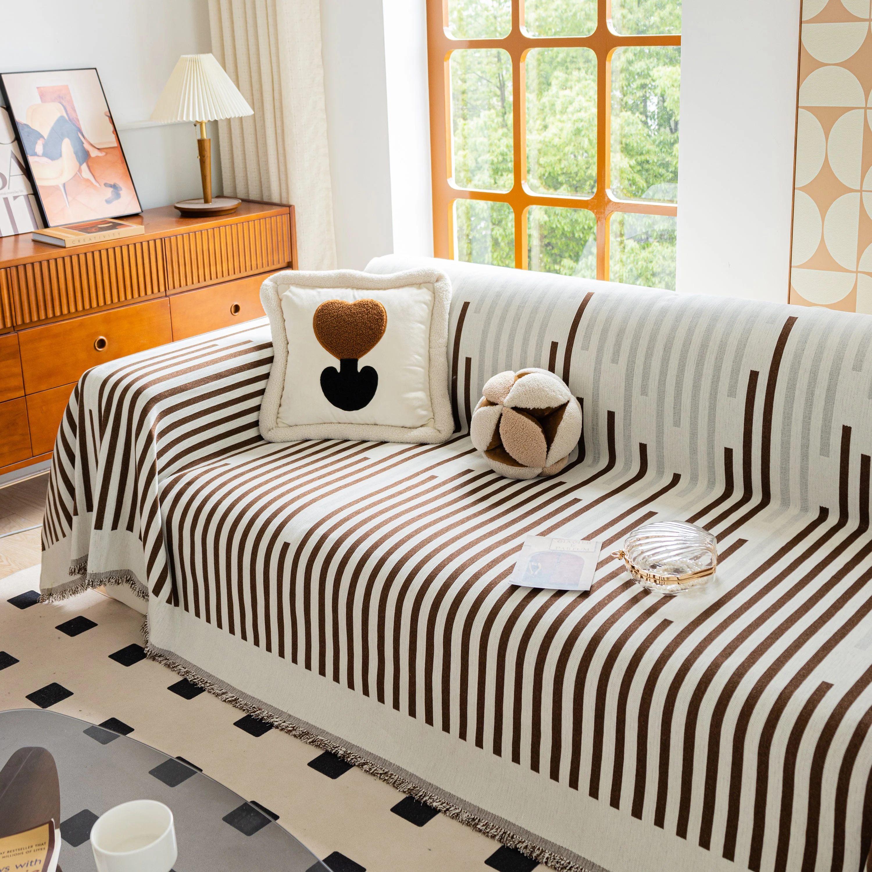 Boho Stripe Sectional Couch Cover Soft Chenille Sofa Slipcovers Blanket on The Sofa for Living Room - Image 47