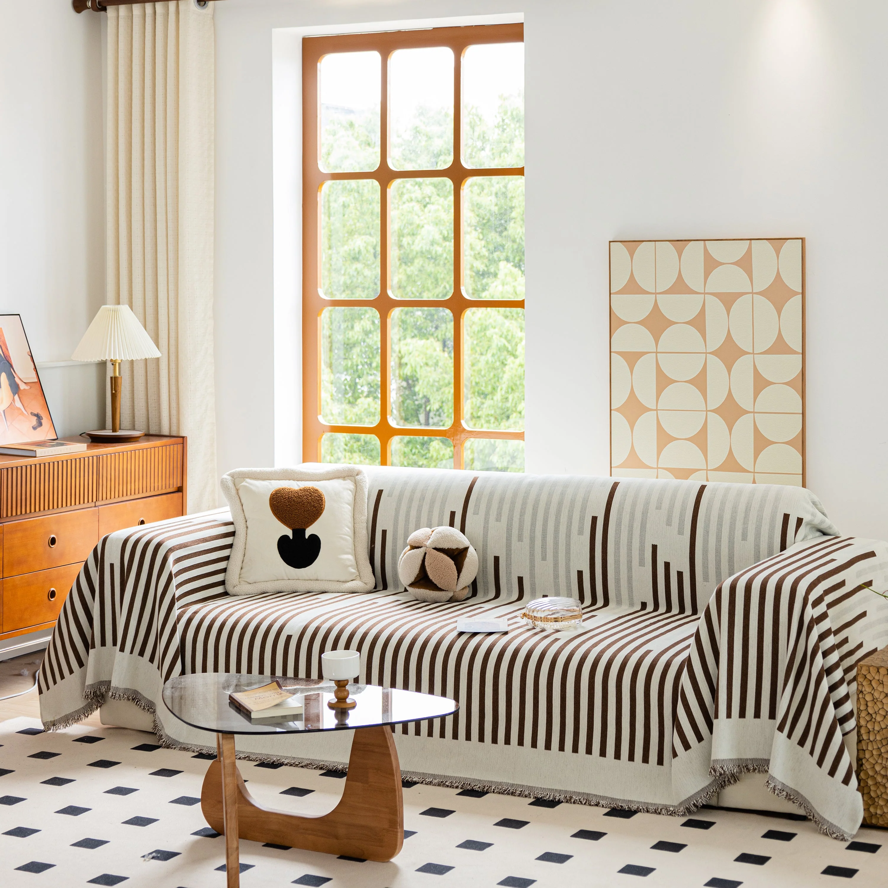 Boho Stripe Sectional Couch Cover Soft Chenille Sofa Slipcovers Blanket on The Sofa for Living Room - Image 48
