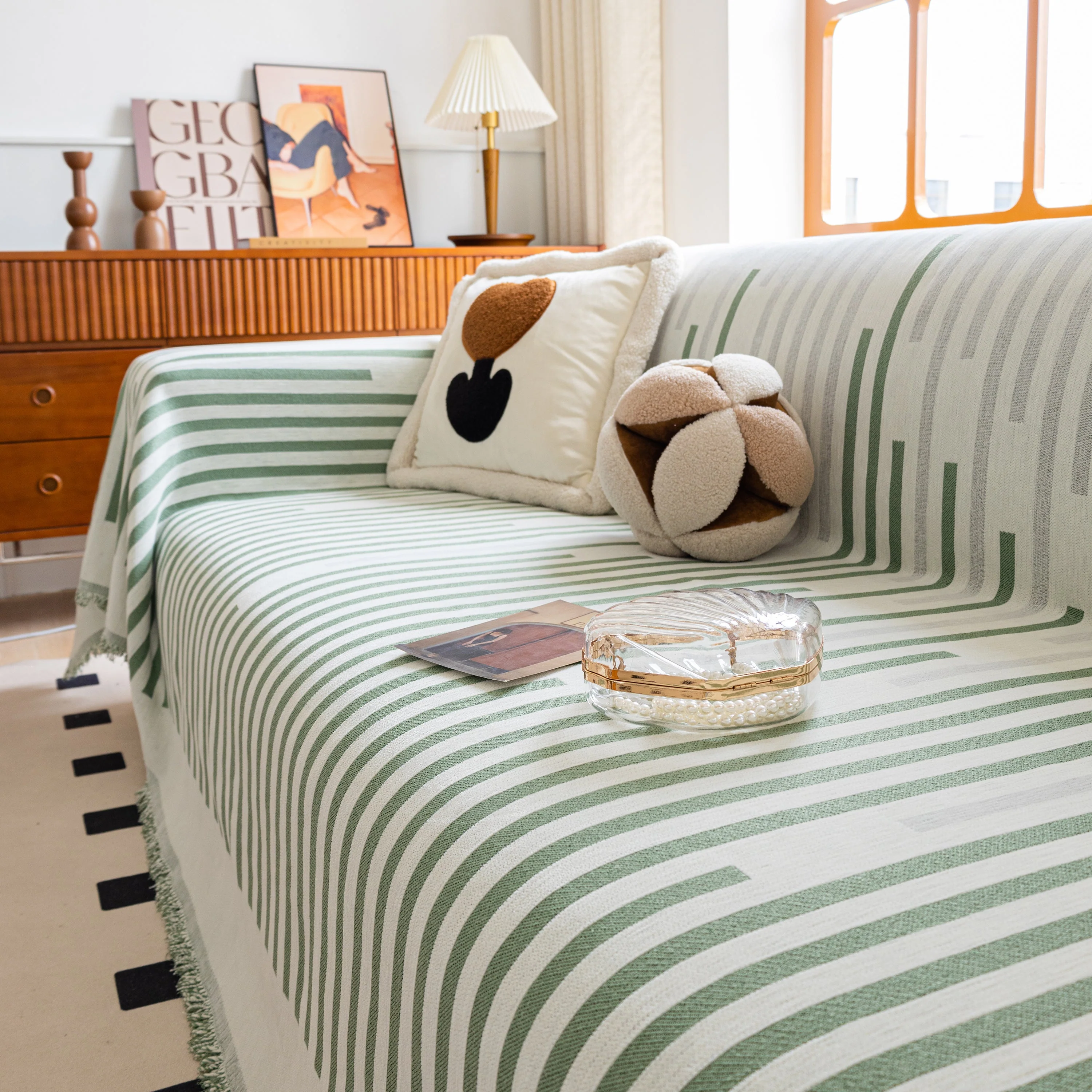 Boho Stripe Sectional Couch Cover Soft Chenille Sofa Slipcovers Blanket on The Sofa for Living Room - Image 60