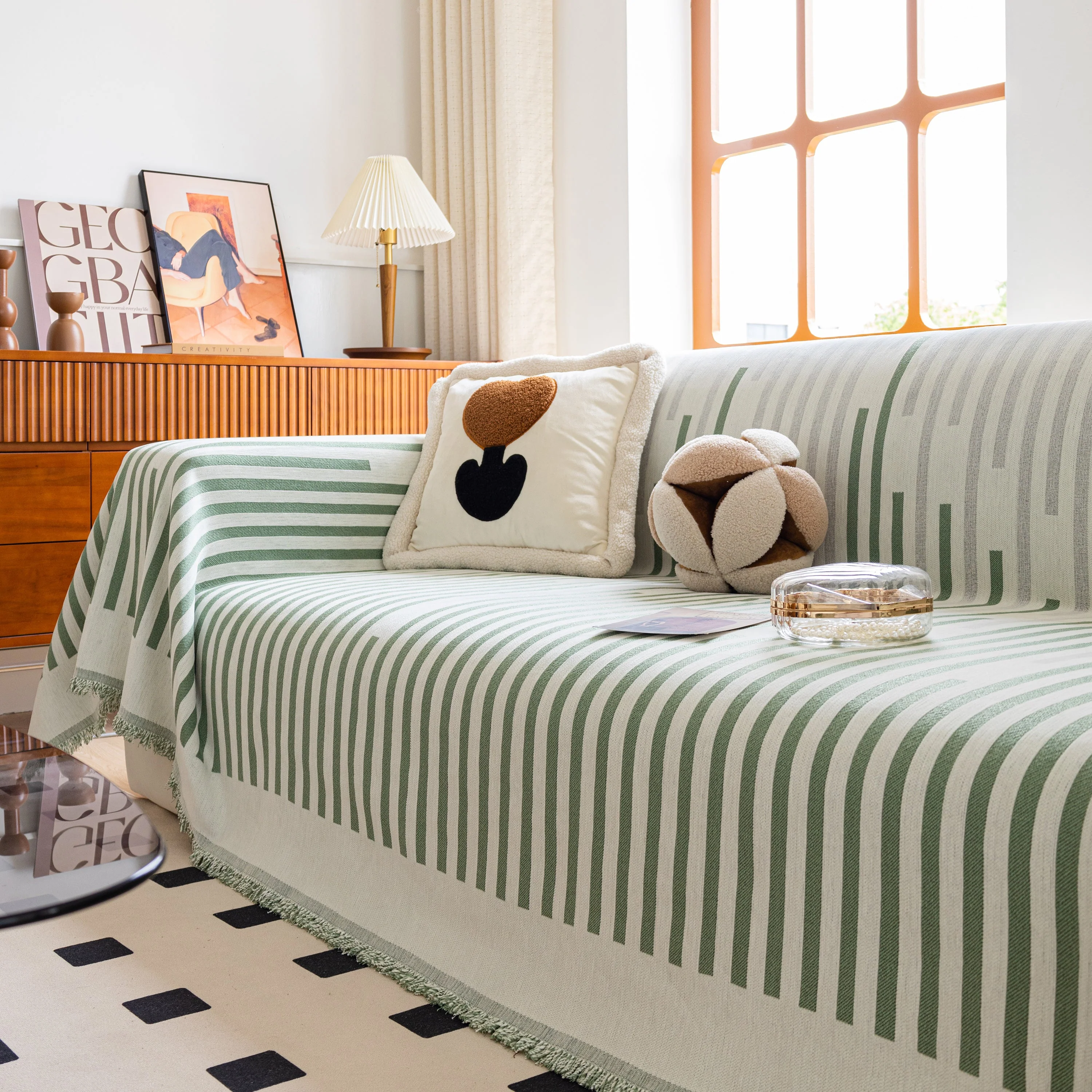 Boho Stripe Sectional Couch Cover Soft Chenille Sofa Slipcovers Blanket on The Sofa for Living Room - Image 61