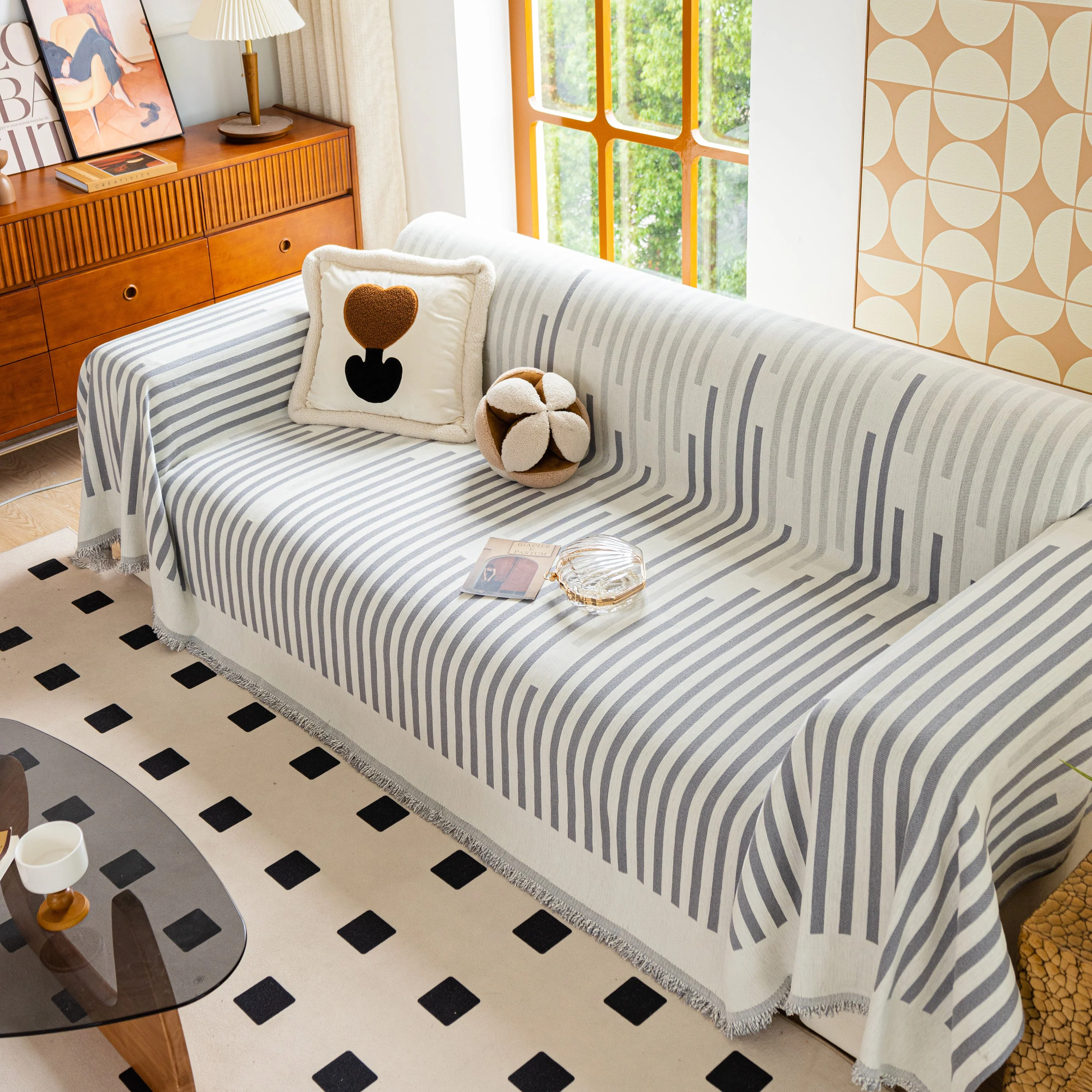 Boho Stripe Sectional Couch Cover Soft Chenille Sofa Slipcovers Blanket on The Sofa for Living Room - Image 7