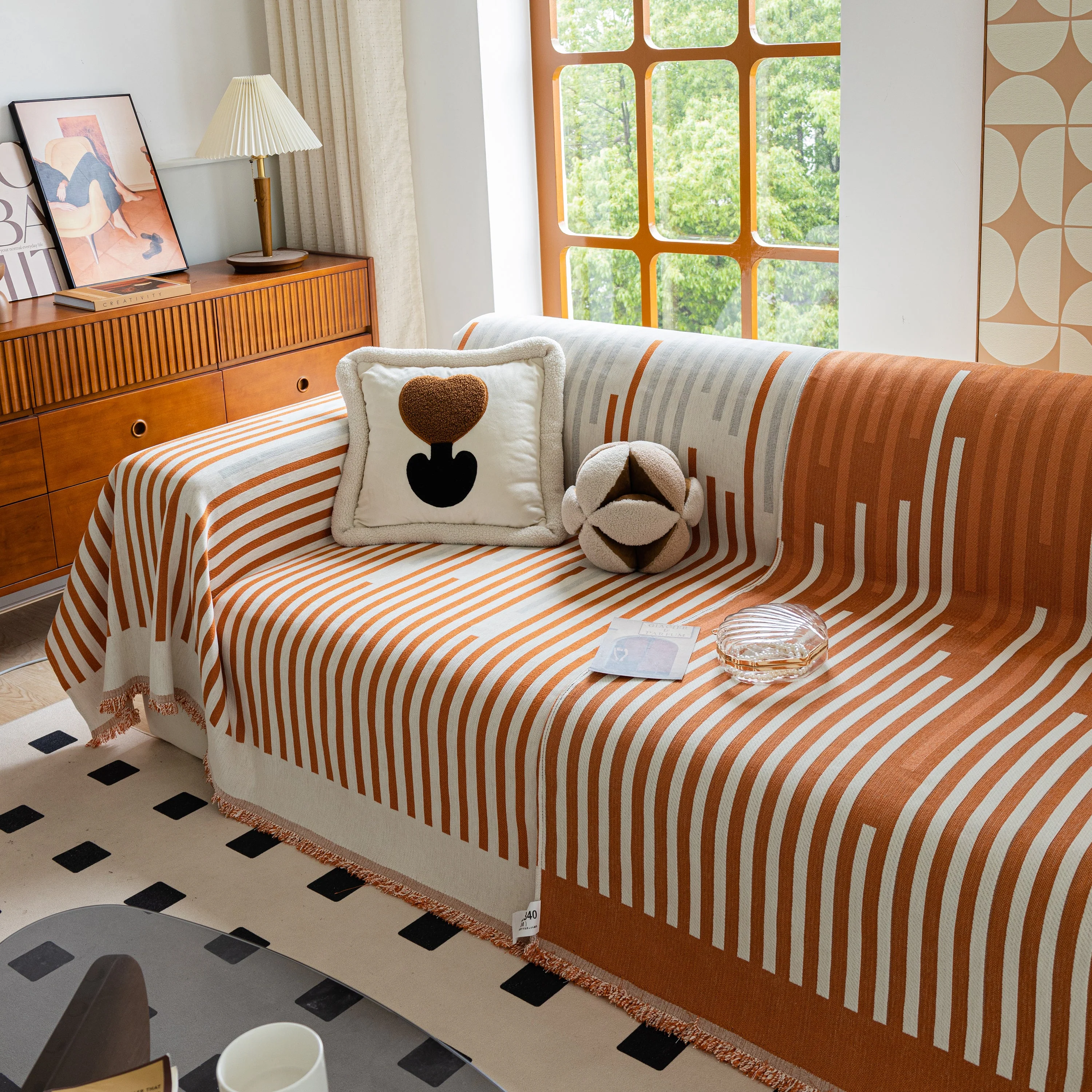 Boho Stripe Sectional Couch Cover Soft Chenille Sofa Slipcovers Blanket on The Sofa for Living Room - Image 73