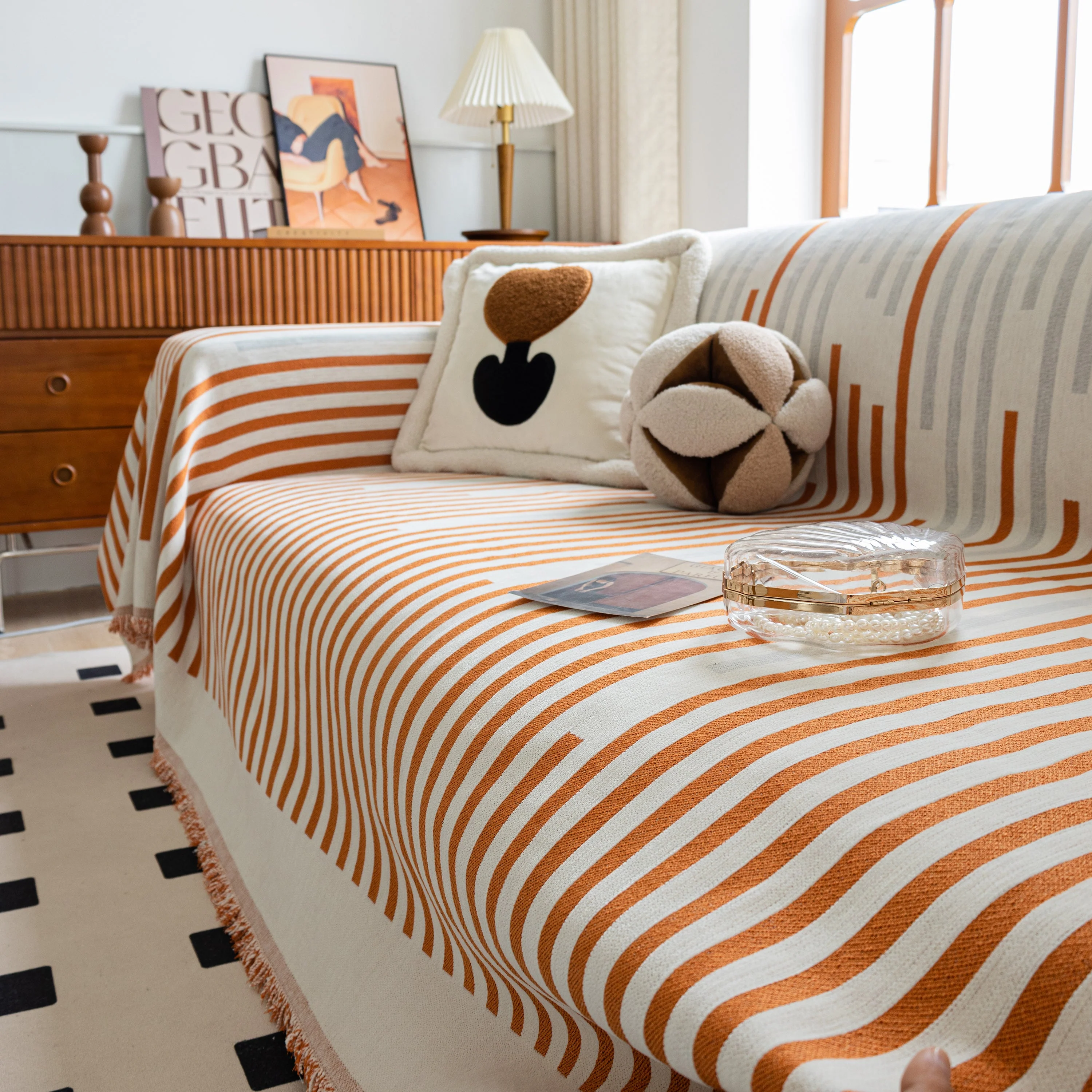 Boho Stripe Sectional Couch Cover Soft Chenille Sofa Slipcovers Blanket on The Sofa for Living Room - Image 74