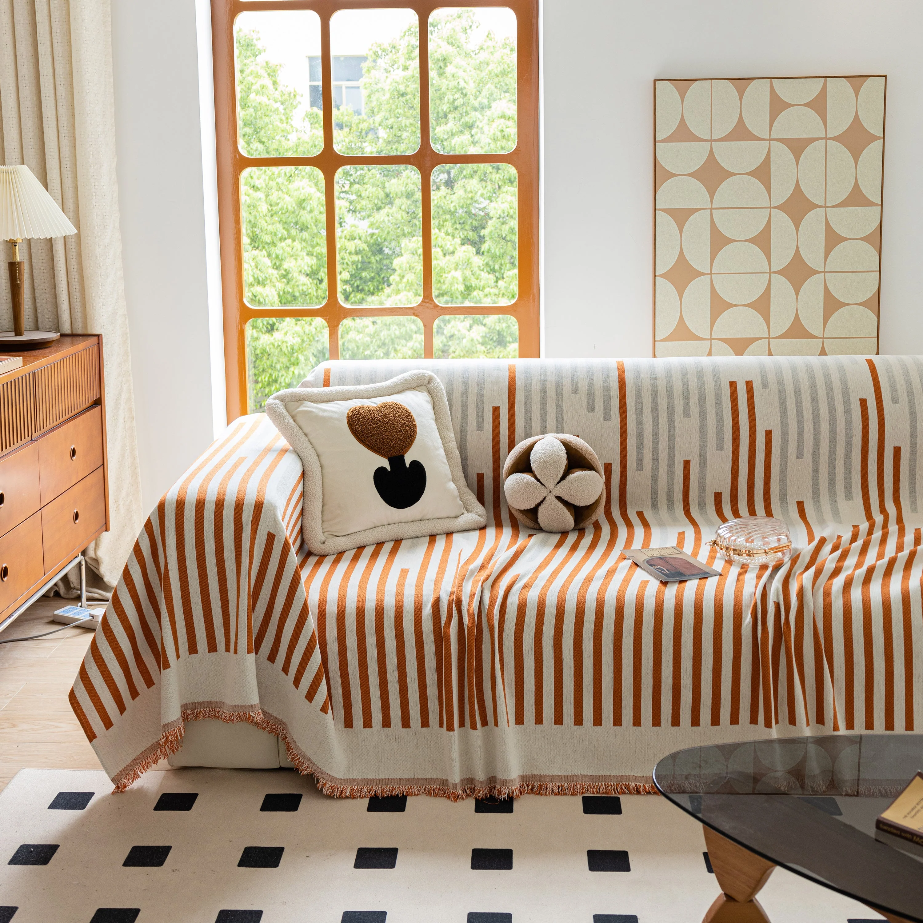 Boho Stripe Sectional Couch Cover Soft Chenille Sofa Slipcovers Blanket on The Sofa for Living Room - Image 76