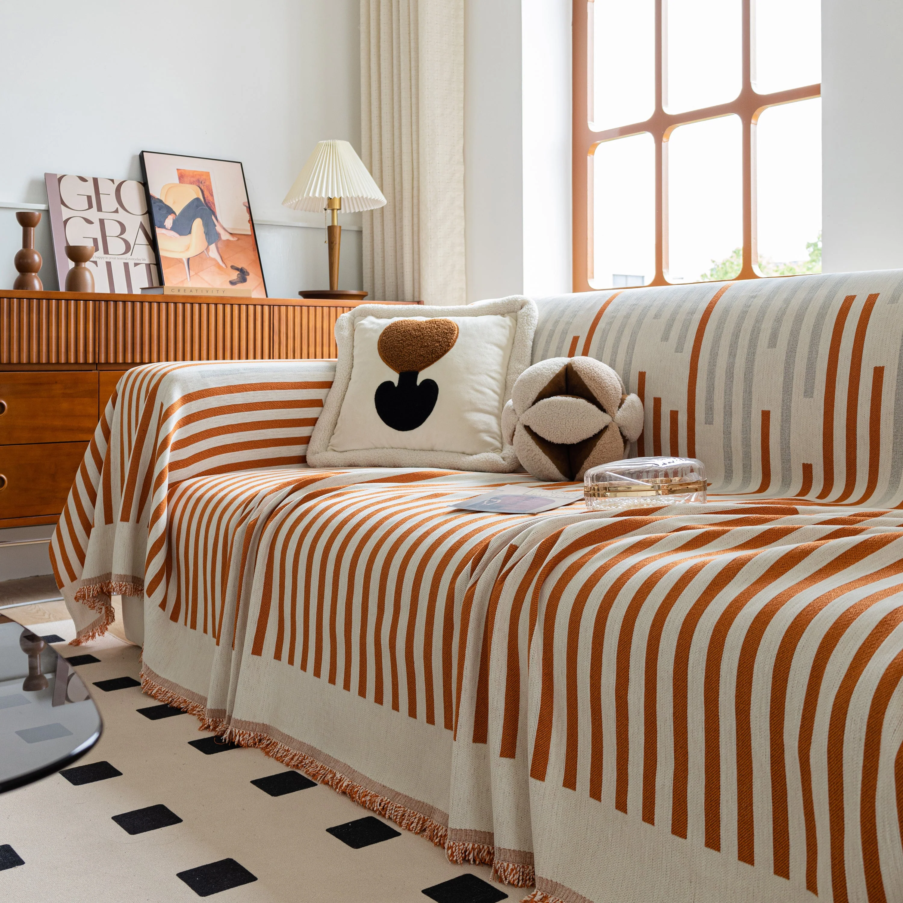 Boho Stripe Sectional Couch Cover Soft Chenille Sofa Slipcovers Blanket on The Sofa for Living Room - Image 77
