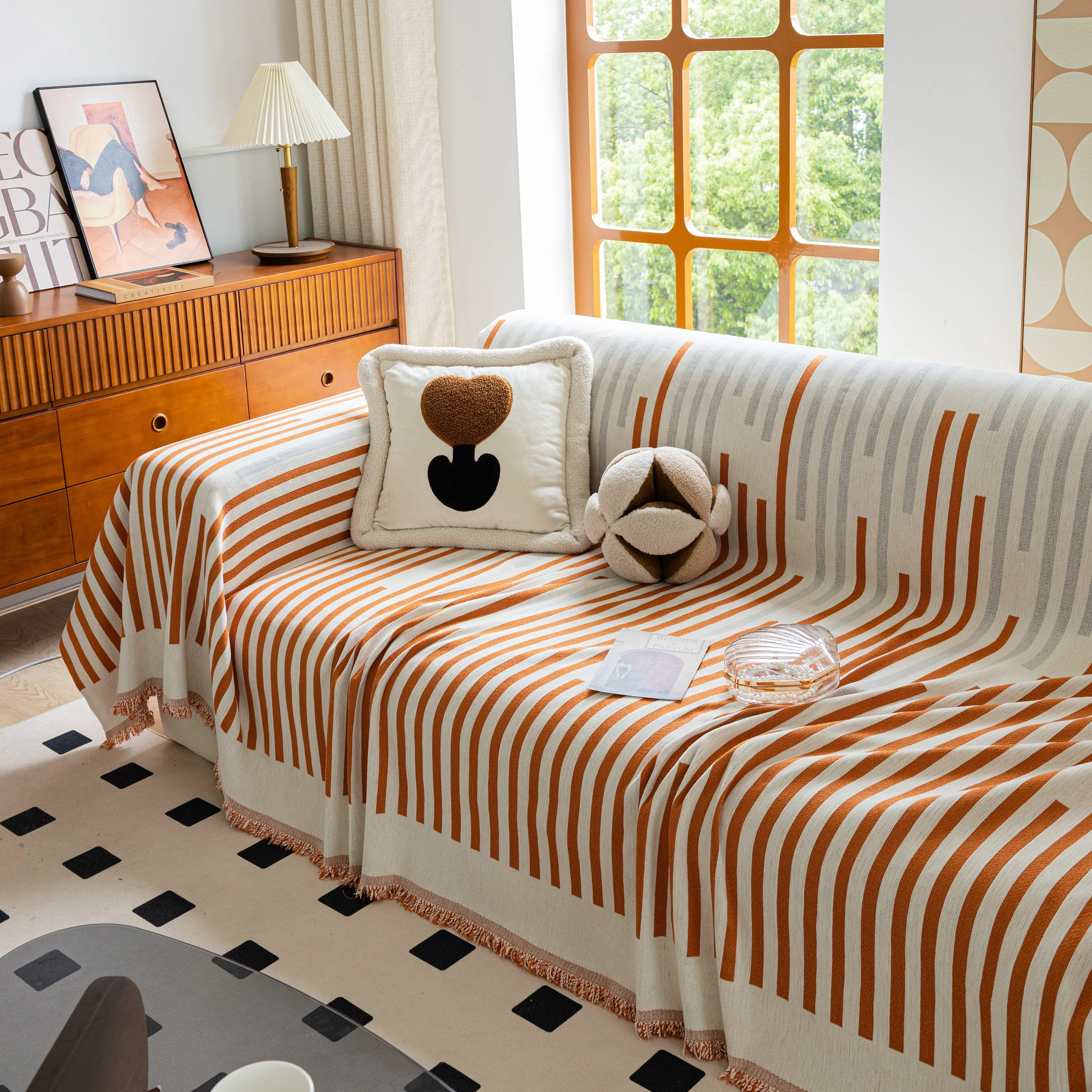 Boho Stripe Sectional Couch Cover Soft Chenille Sofa Slipcovers Blanket on The Sofa for Living Room - Image 78