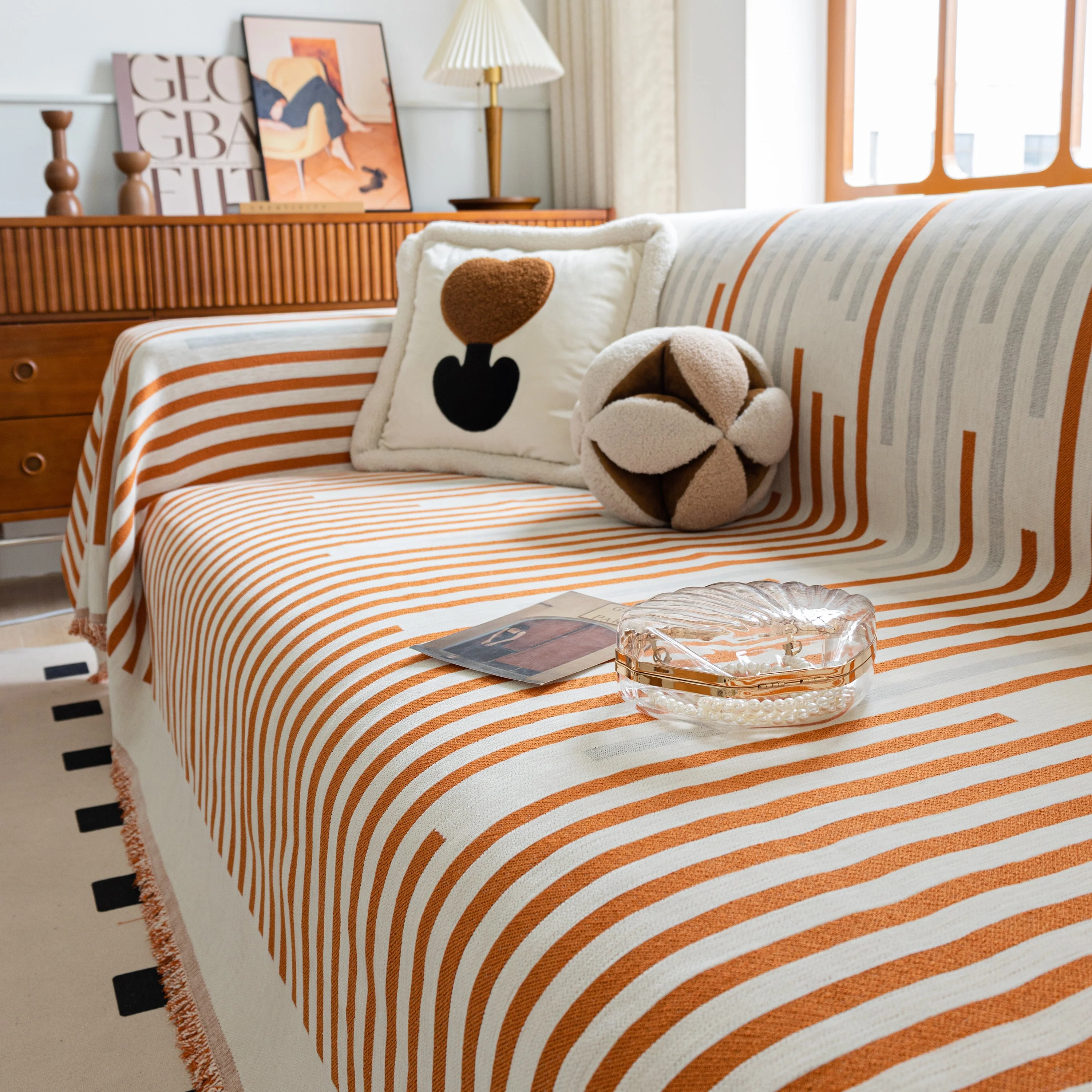 Boho Stripe Sectional Couch Cover Soft Chenille Sofa Slipcovers Blanket on The Sofa for Living Room - Image 79