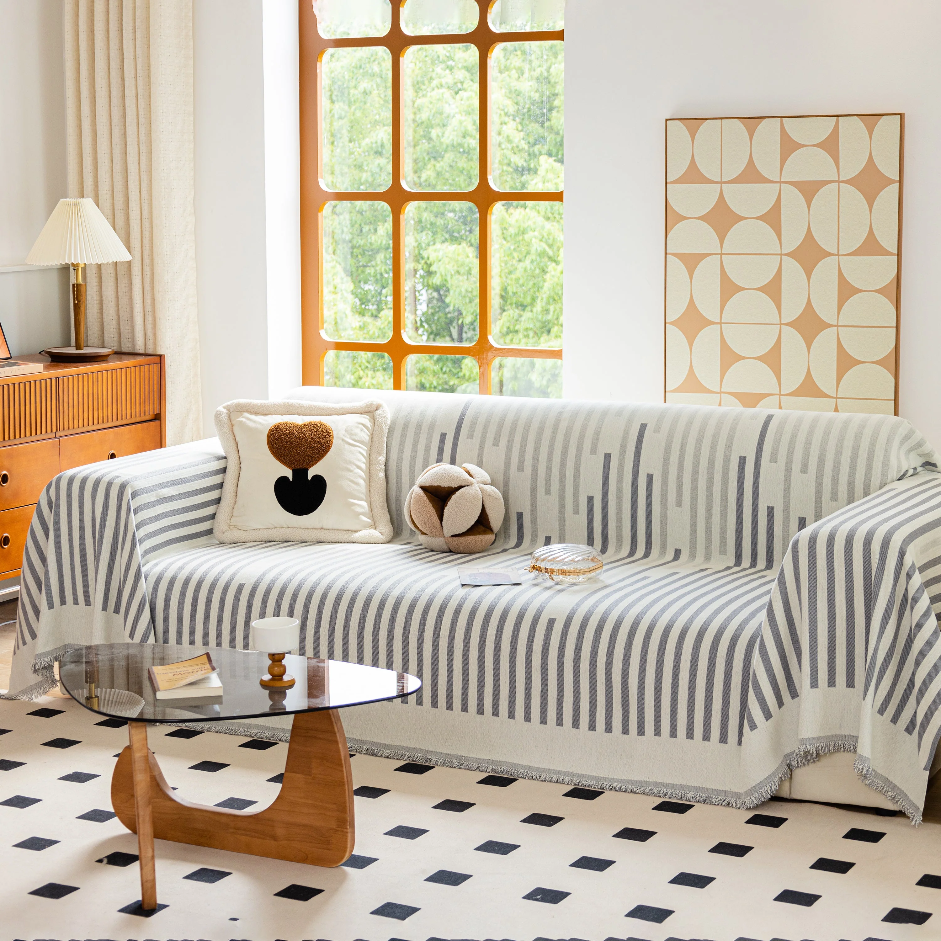 Boho Stripe Sectional Couch Cover Soft Chenille Sofa Slipcovers Blanket on The Sofa for Living Room - Image 8