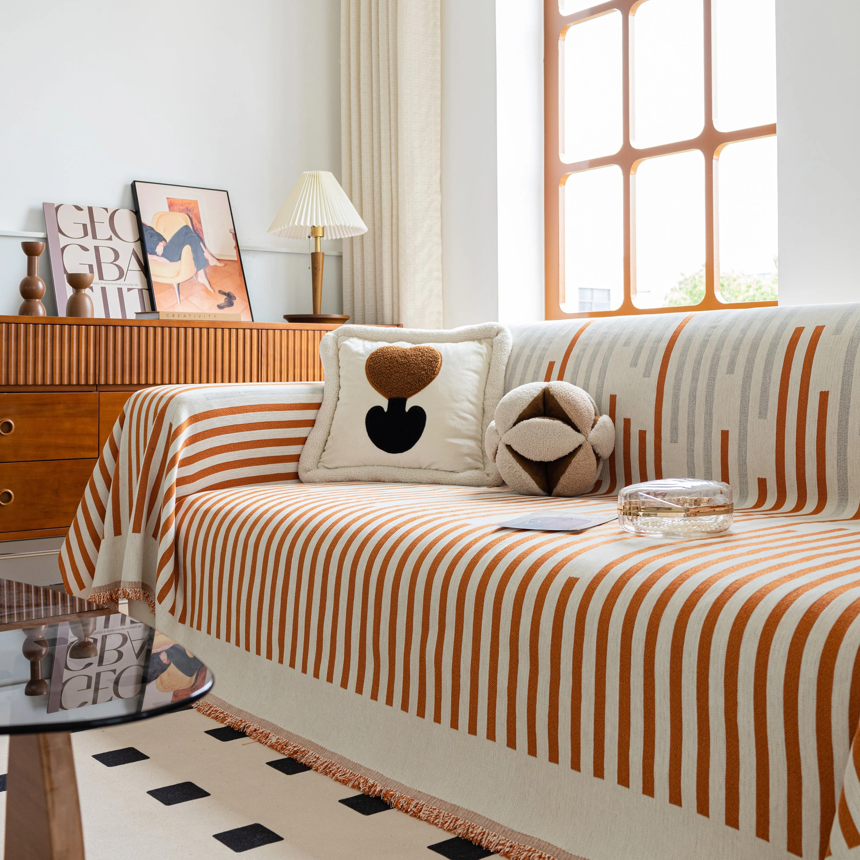 Boho Stripe Sectional Couch Cover Soft Chenille Sofa Slipcovers Blanket on The Sofa for Living Room - Image 80