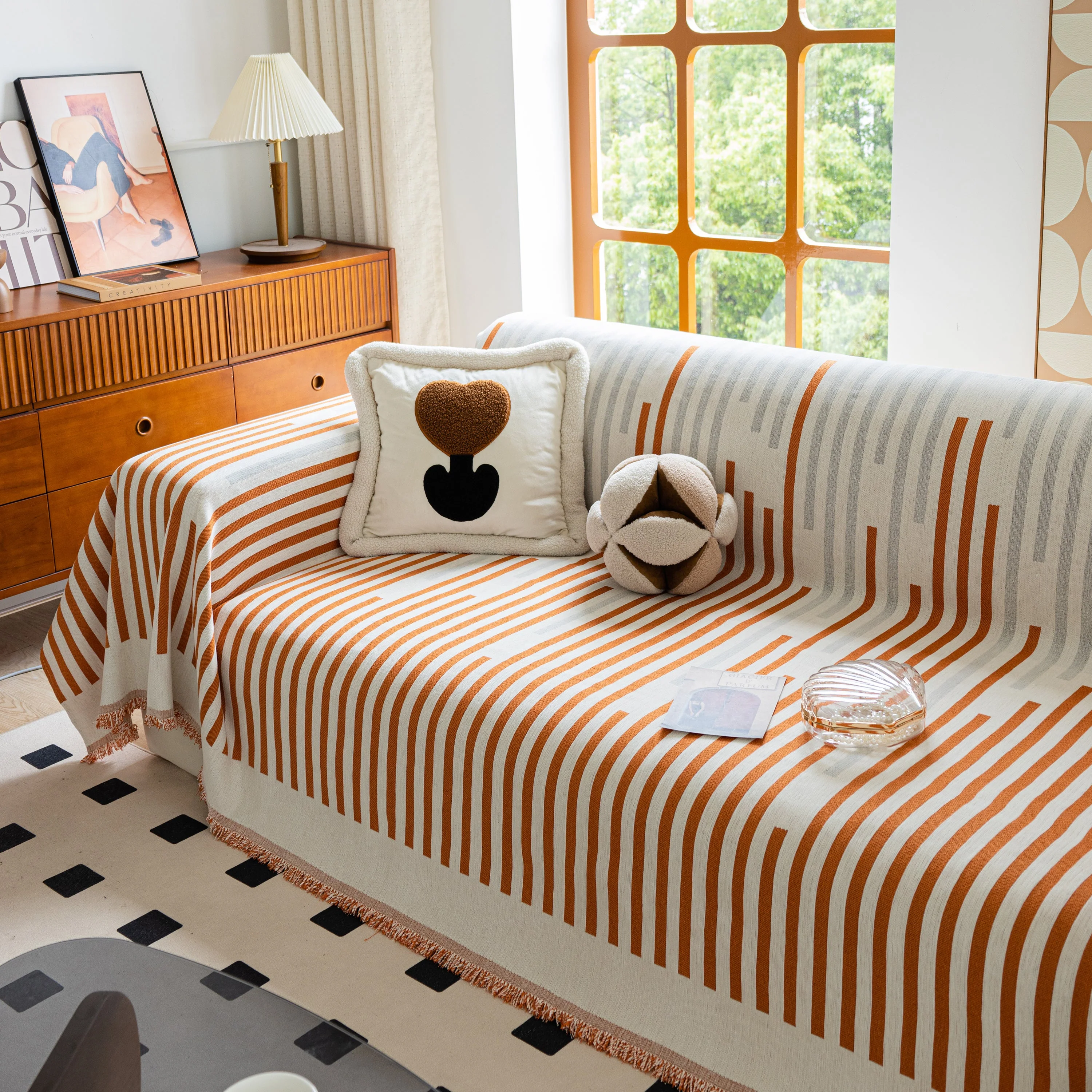 Boho Stripe Sectional Couch Cover Soft Chenille Sofa Slipcovers Blanket on The Sofa for Living Room - Image 81