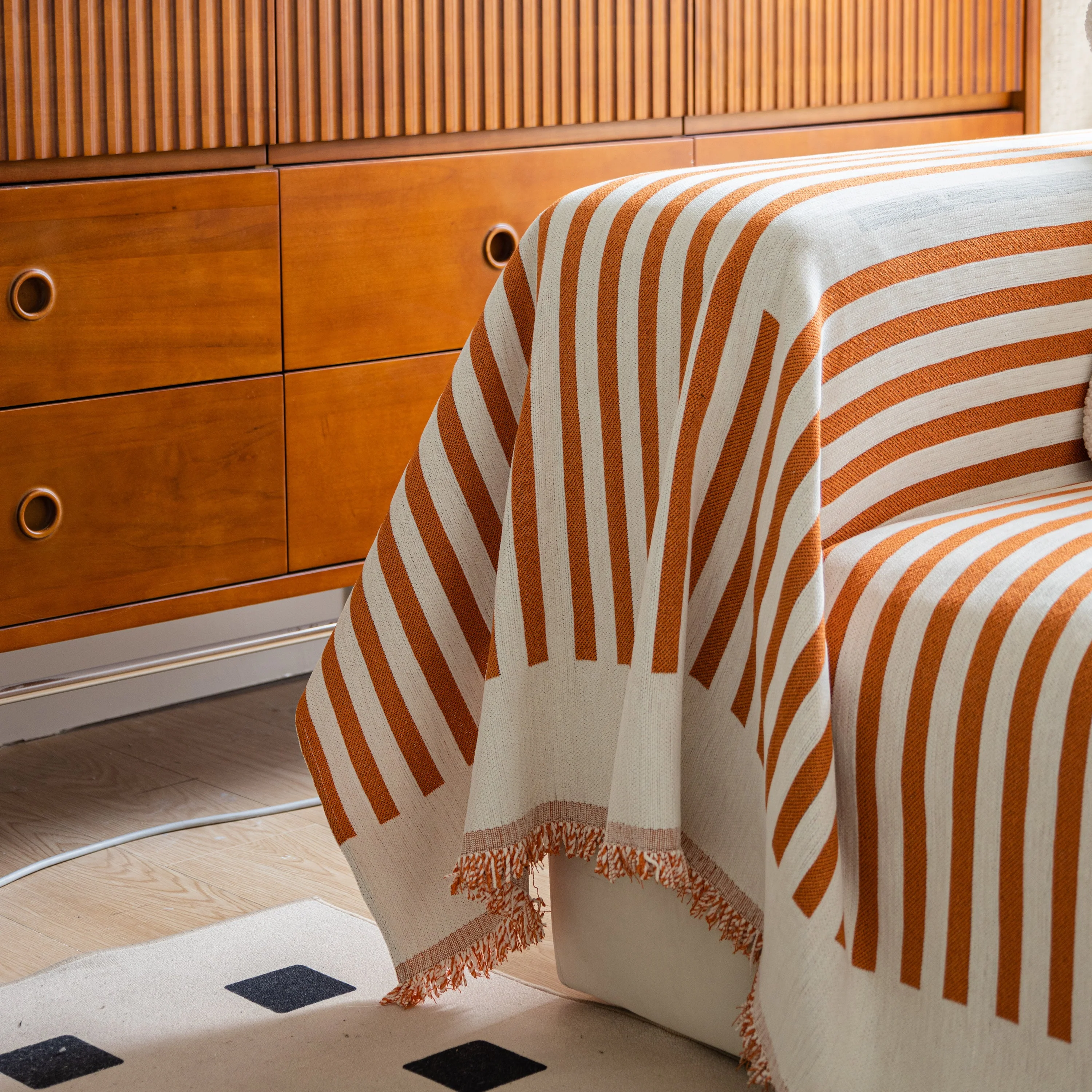 Boho Stripe Sectional Couch Cover Soft Chenille Sofa Slipcovers Blanket on The Sofa for Living Room - Image 82