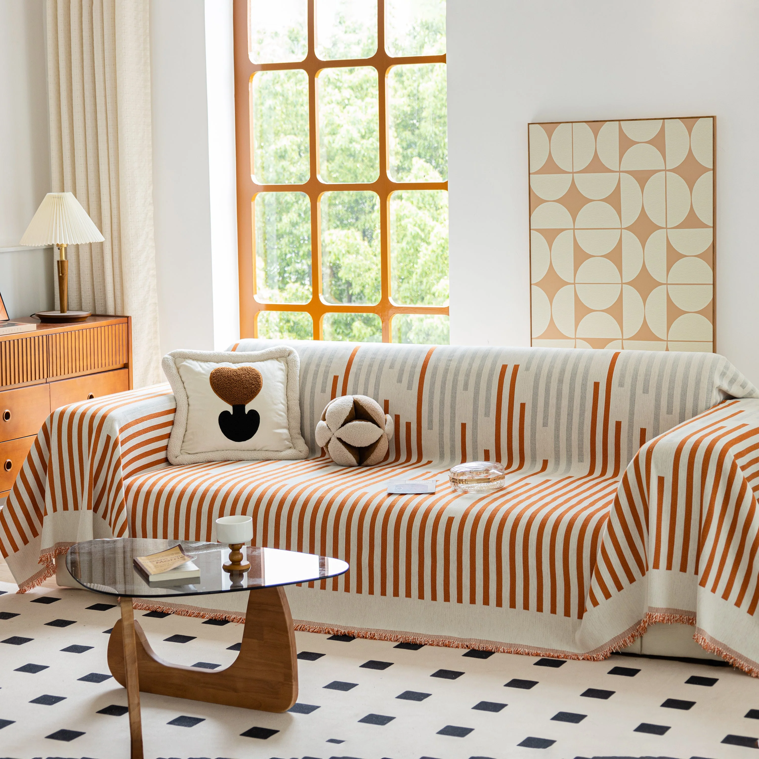 Boho Stripe Sectional Couch Cover Soft Chenille Sofa Slipcovers Blanket on The Sofa for Living Room - Image 84