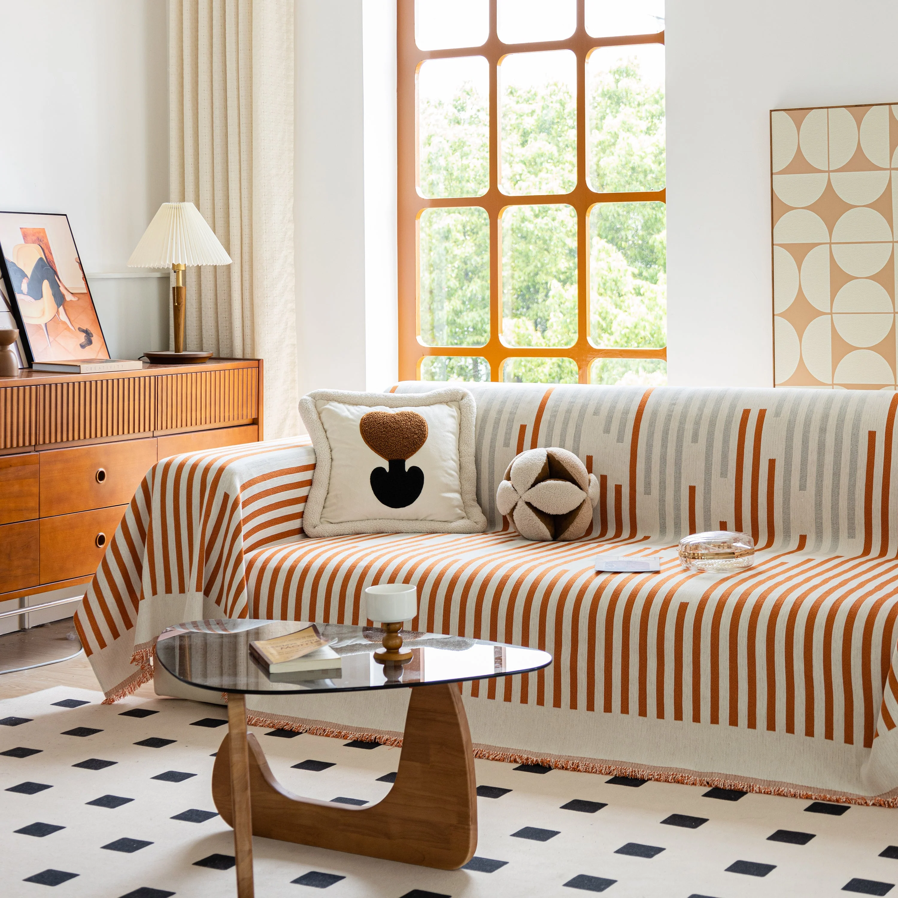 Boho Stripe Sectional Couch Cover Soft Chenille Sofa Slipcovers Blanket on The Sofa for Living Room - Image 85