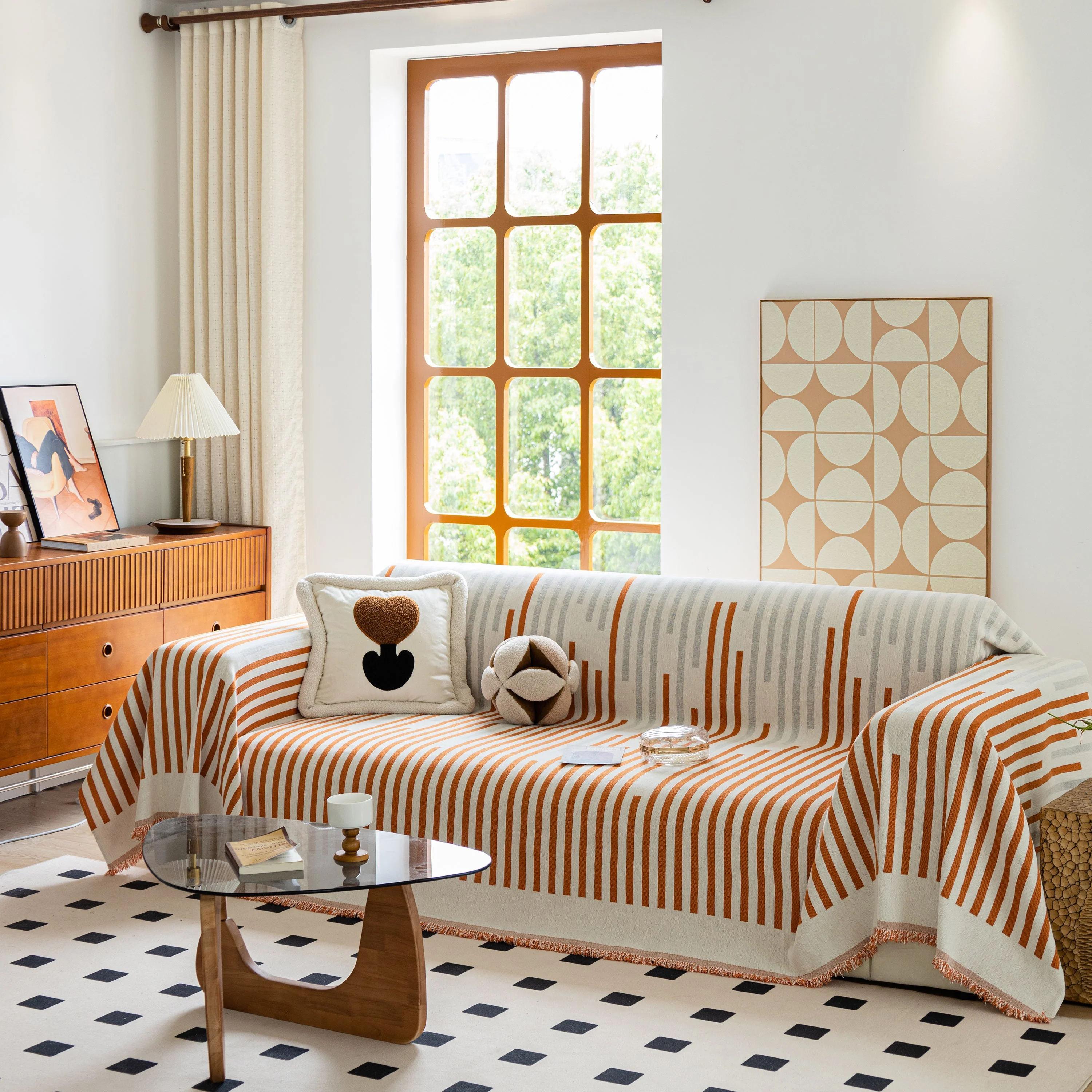 Boho Stripe Sectional Couch Cover Soft Chenille Sofa Slipcovers Blanket on The Sofa for Living Room - Image 86
