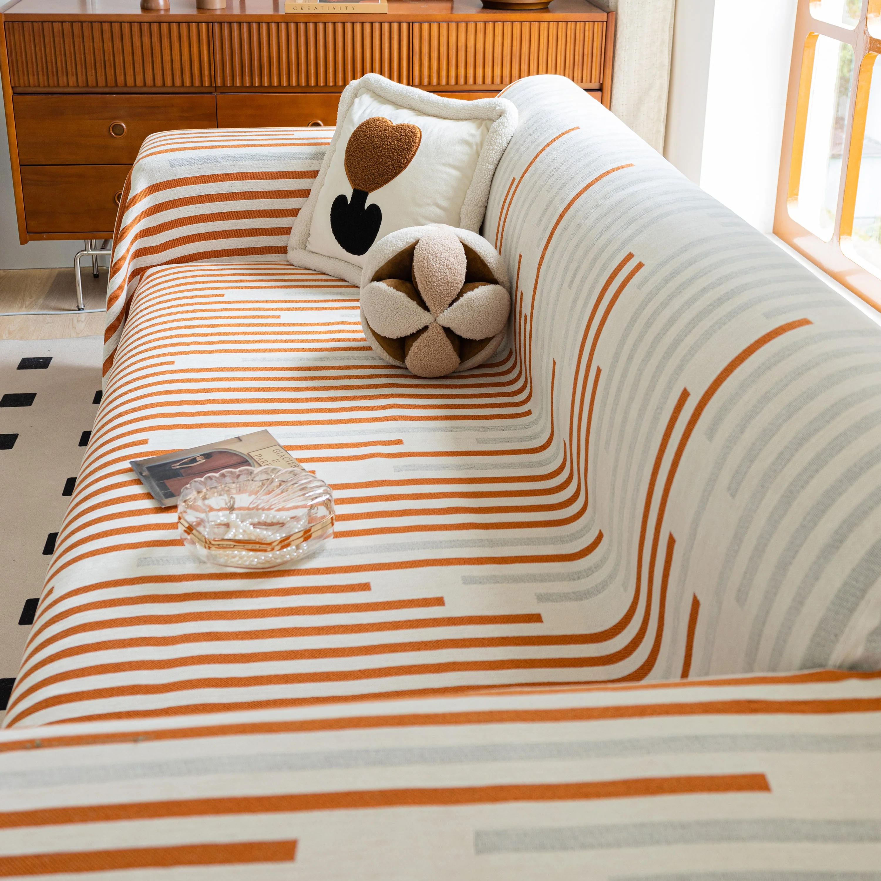 Boho Stripe Sectional Couch Cover Soft Chenille Sofa Slipcovers Blanket on The Sofa for Living Room - Image 87