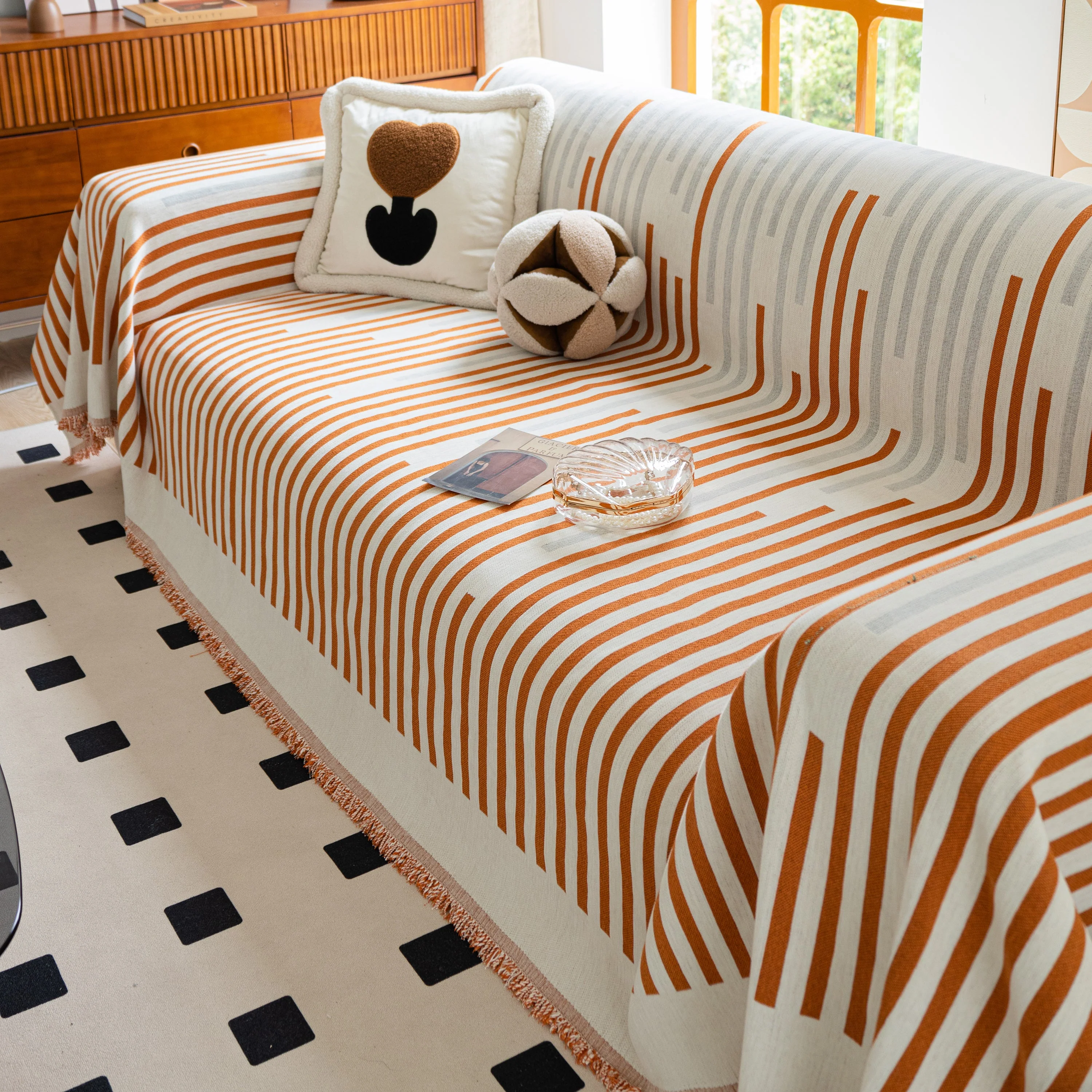 Boho Stripe Sectional Couch Cover Soft Chenille Sofa Slipcovers Blanket on The Sofa for Living Room - Image 88