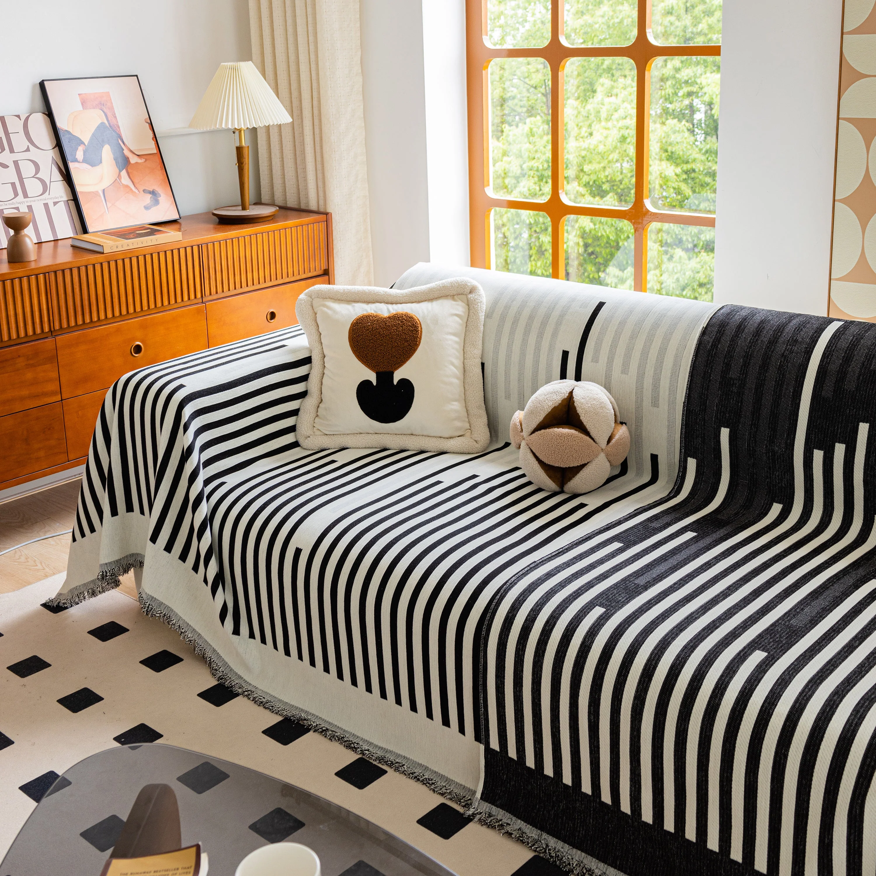 Boho Stripe Sectional Couch Cover Soft Chenille Sofa Slipcovers Blanket on The Sofa for Living Room - Image 94