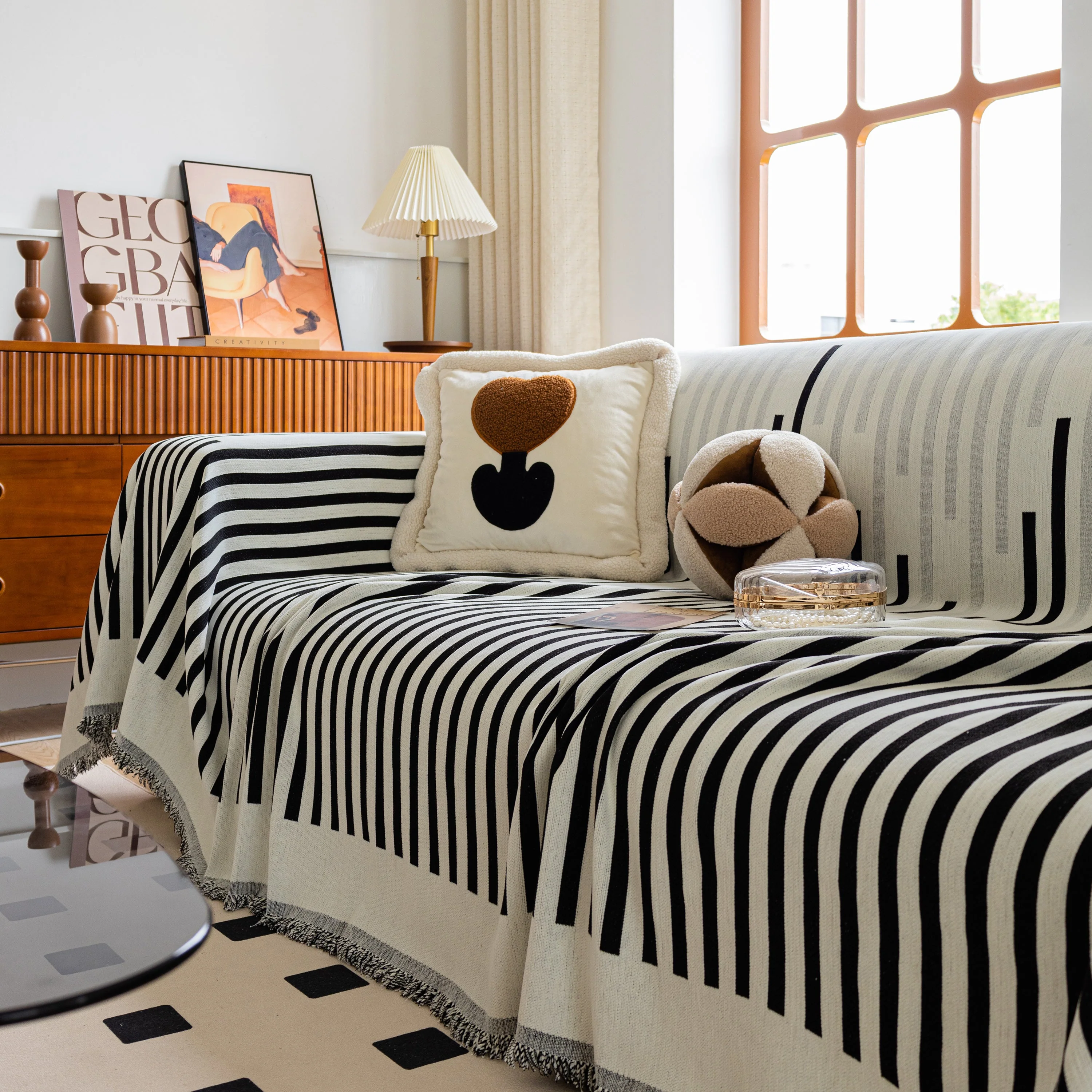 Boho Stripe Sectional Couch Cover Soft Chenille Sofa Slipcovers Blanket on The Sofa for Living Room - Image 96