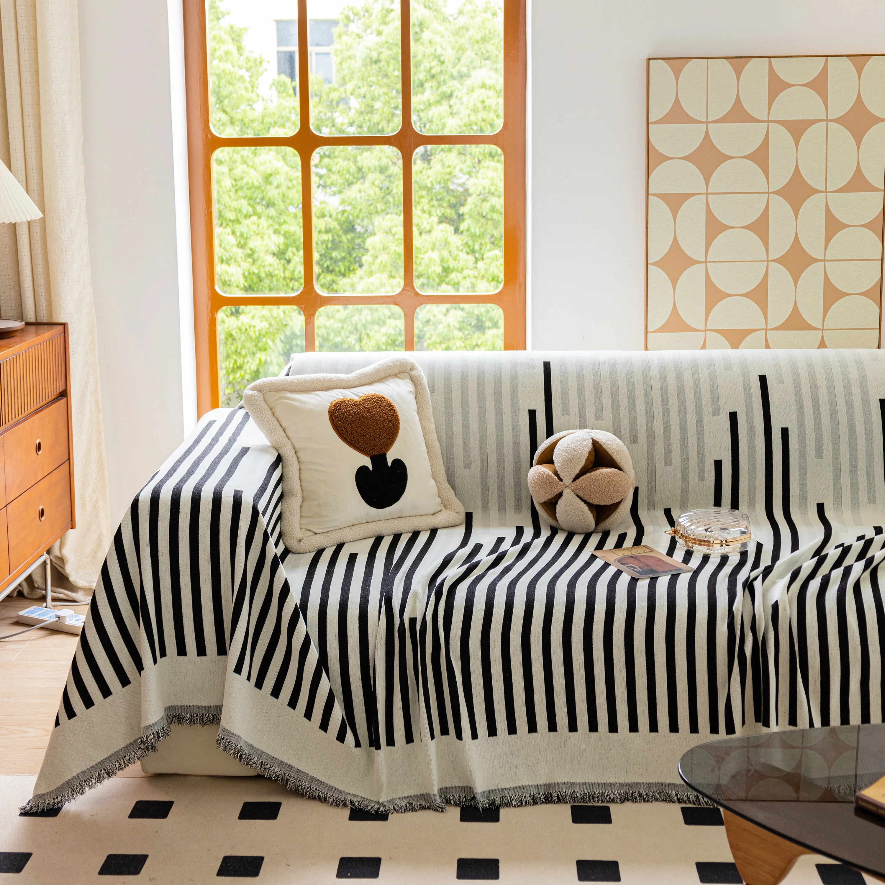 Boho Stripe Sectional Couch Cover Soft Chenille Sofa Slipcovers Blanket on The Sofa for Living Room - Image 97