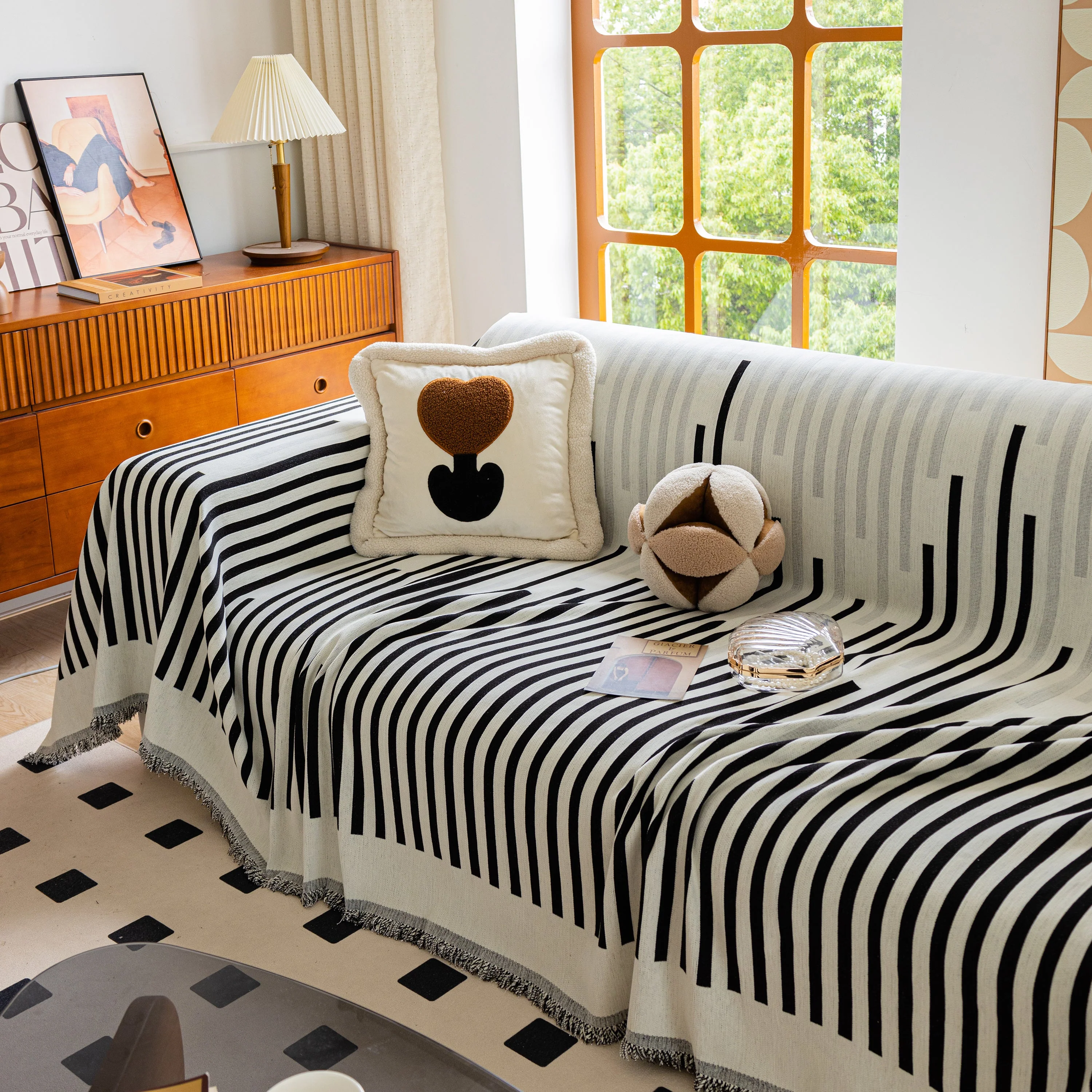 Boho Stripe Sectional Couch Cover Soft Chenille Sofa Slipcovers Blanket on The Sofa for Living Room - Image 99