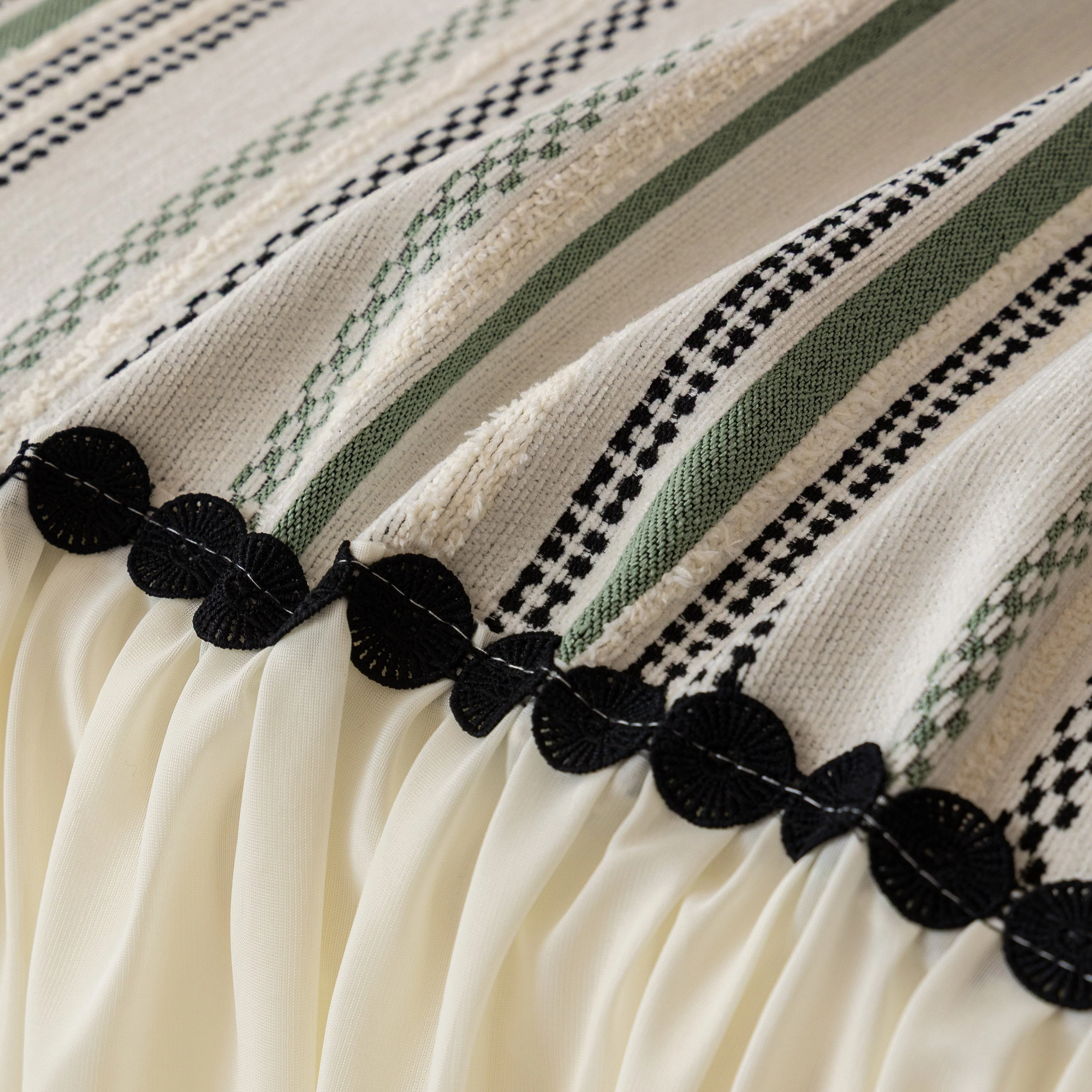 Boho Striped Couch Cover with Sheer Ruffle Skirt, Decorative Couch Throw Blanket - Image 30