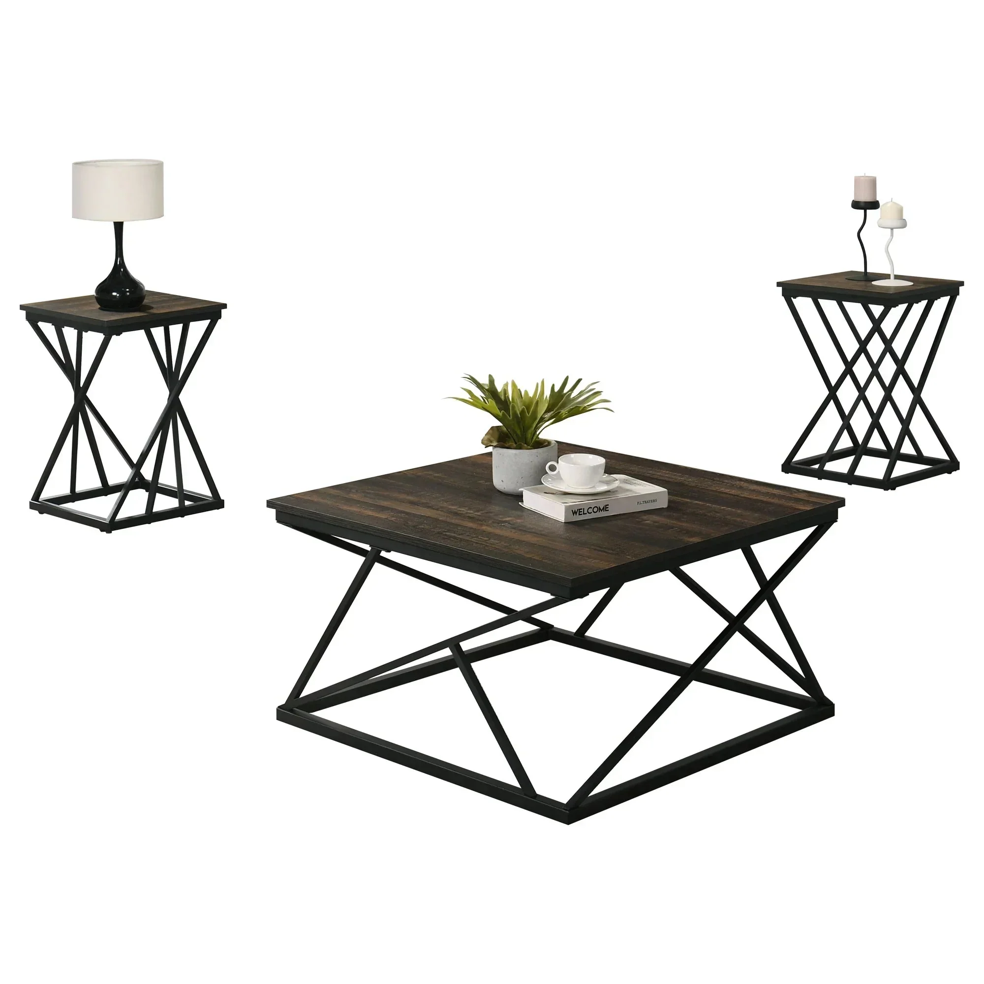 Borup Rustic 31.5" 3-Piece Coffee Table Set with Decorative Wrought Metal Side - Image 10