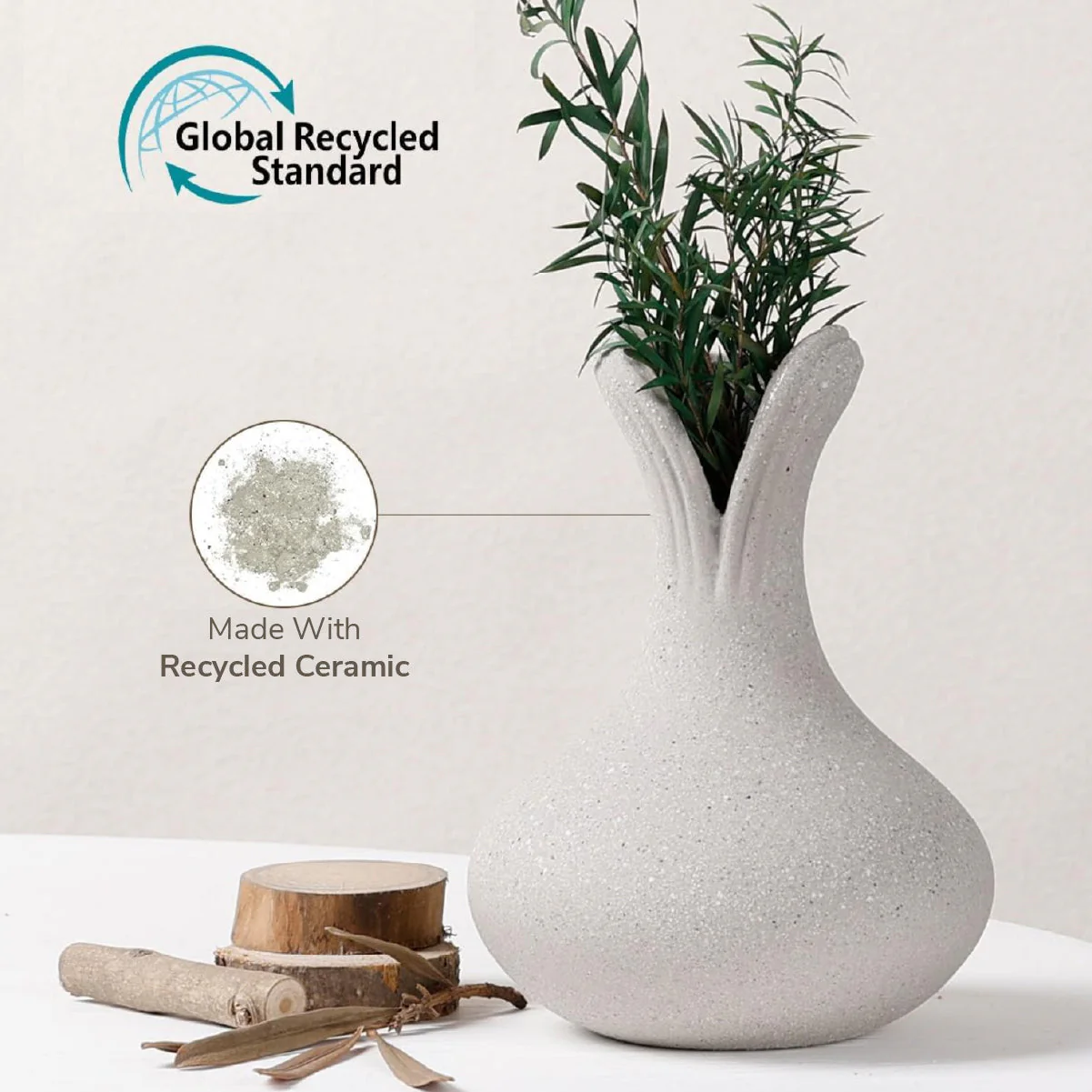 BosilunLife Grey Flower Vase Recycled Eco-Clay - Image 3