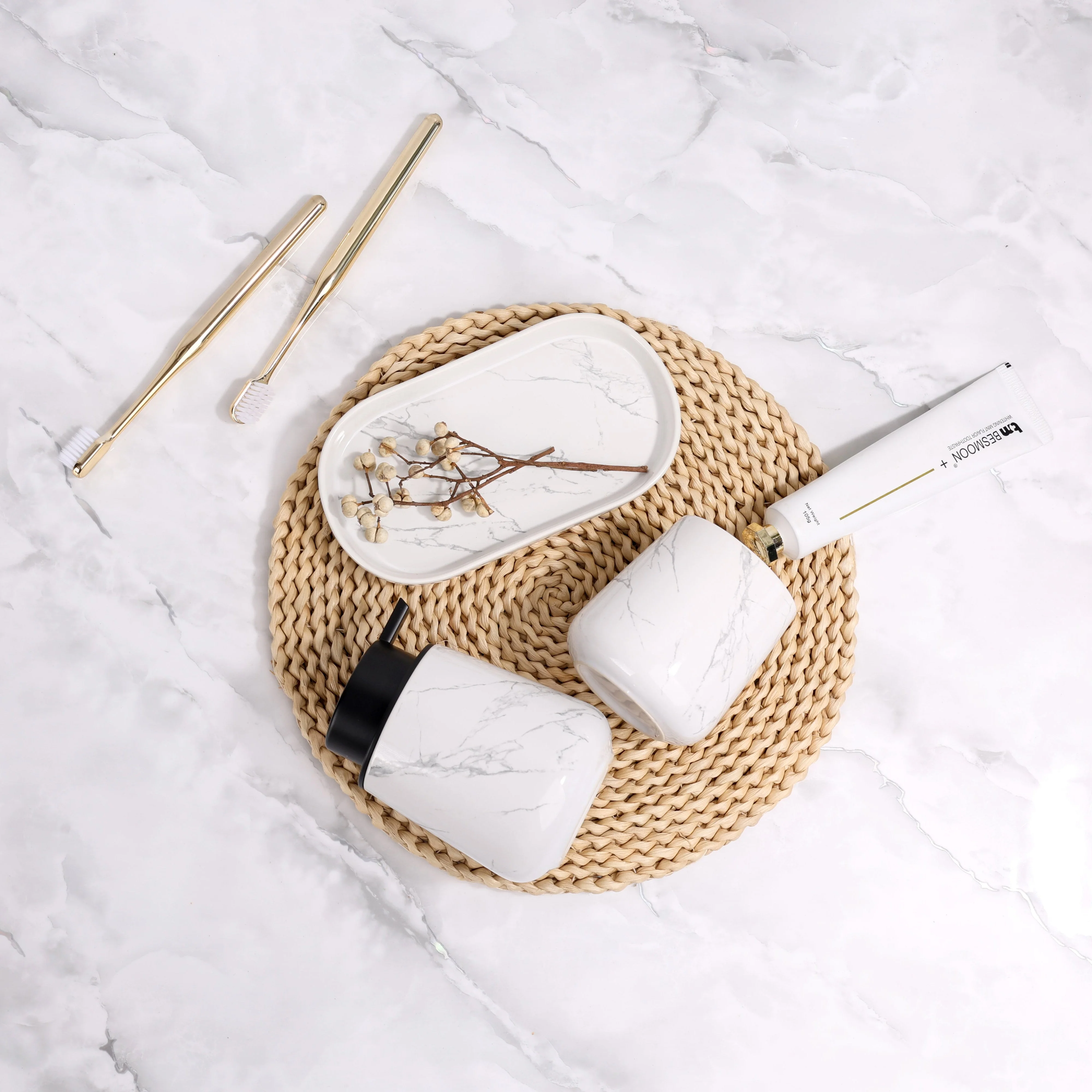 BosilunLife Marble Foaming Bathroom Set Recycled Eco-Clay - Image 4