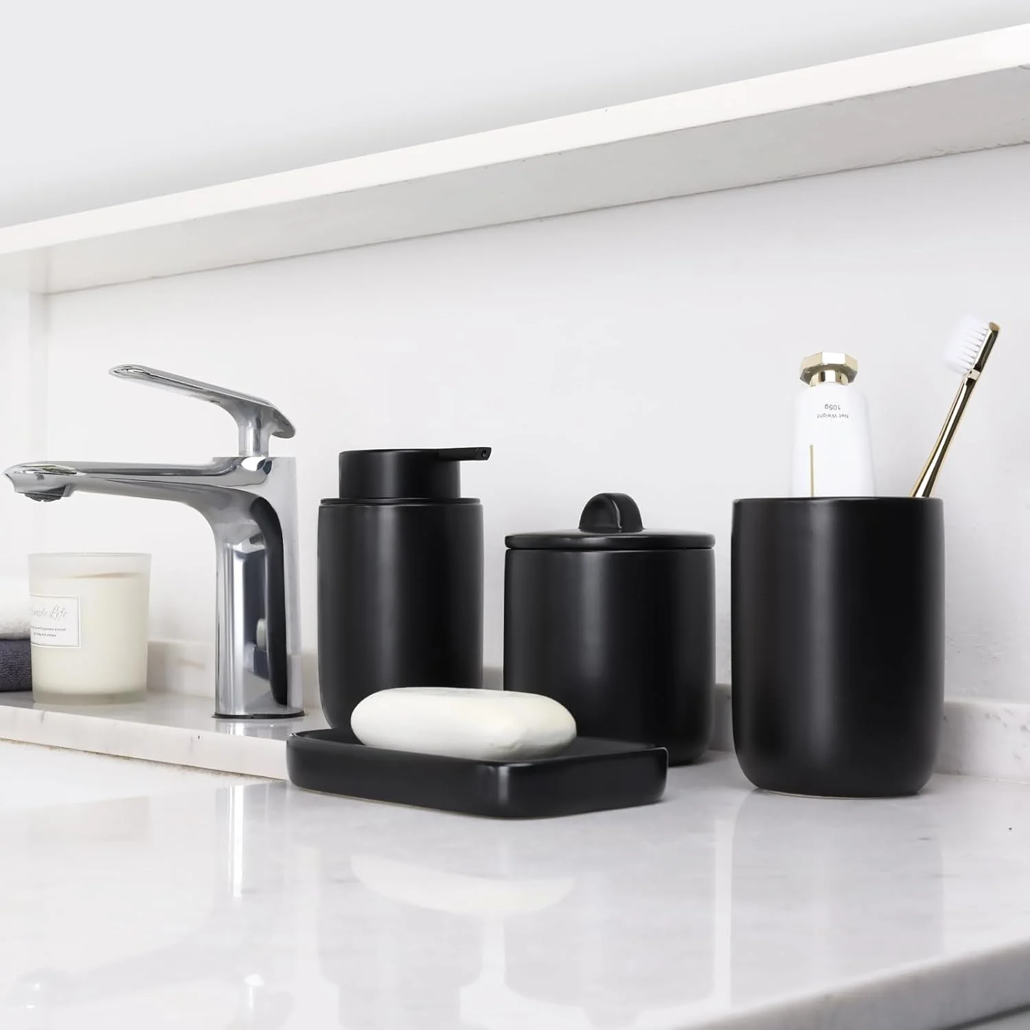BosilunLife Matte Black Foaming Bathroom Set Recycled Eco-Clay - Image 2