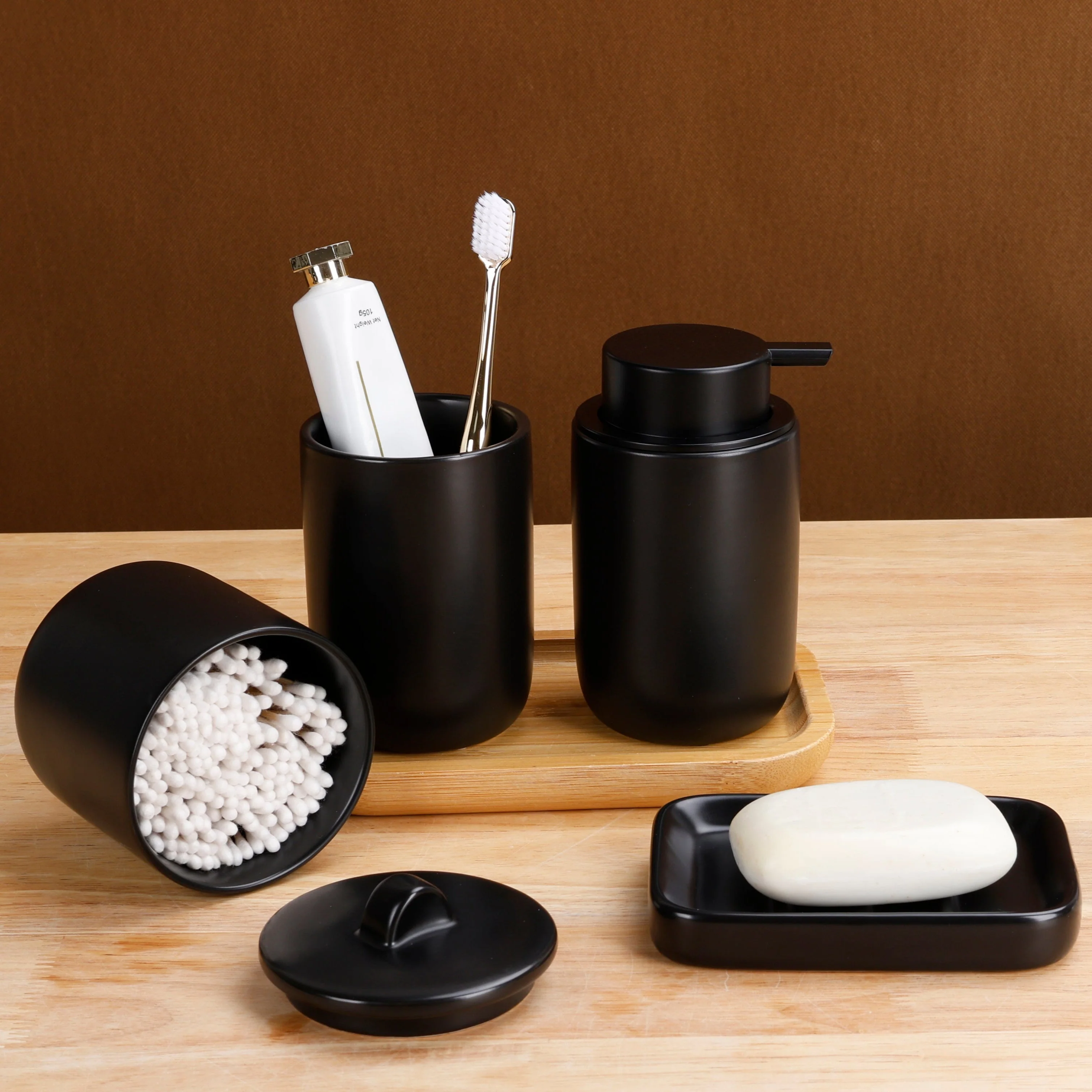 BosilunLife Matte Black Foaming Bathroom Set Recycled Eco-Clay - Image 3