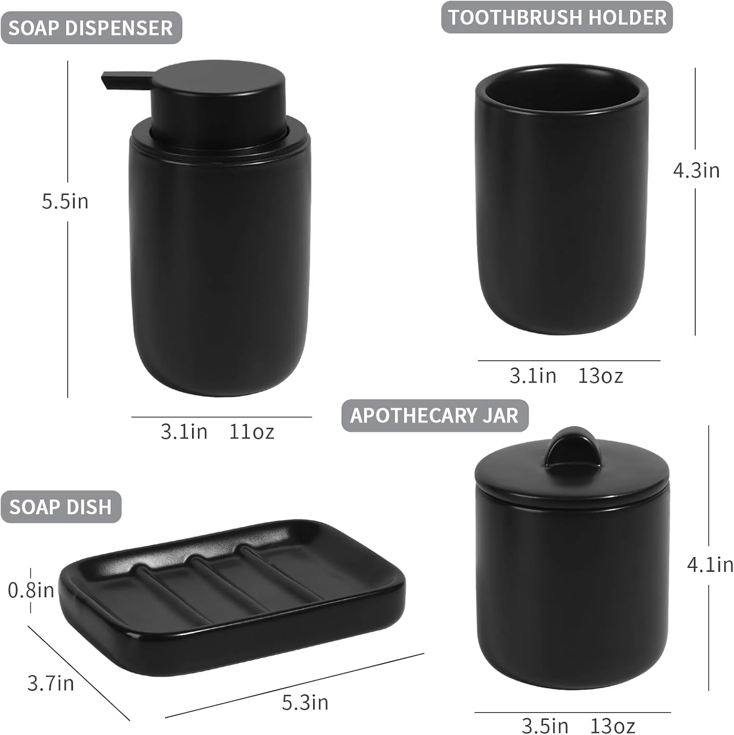 BosilunLife Matte Black Foaming Bathroom Set Recycled Eco-Clay - Image 4