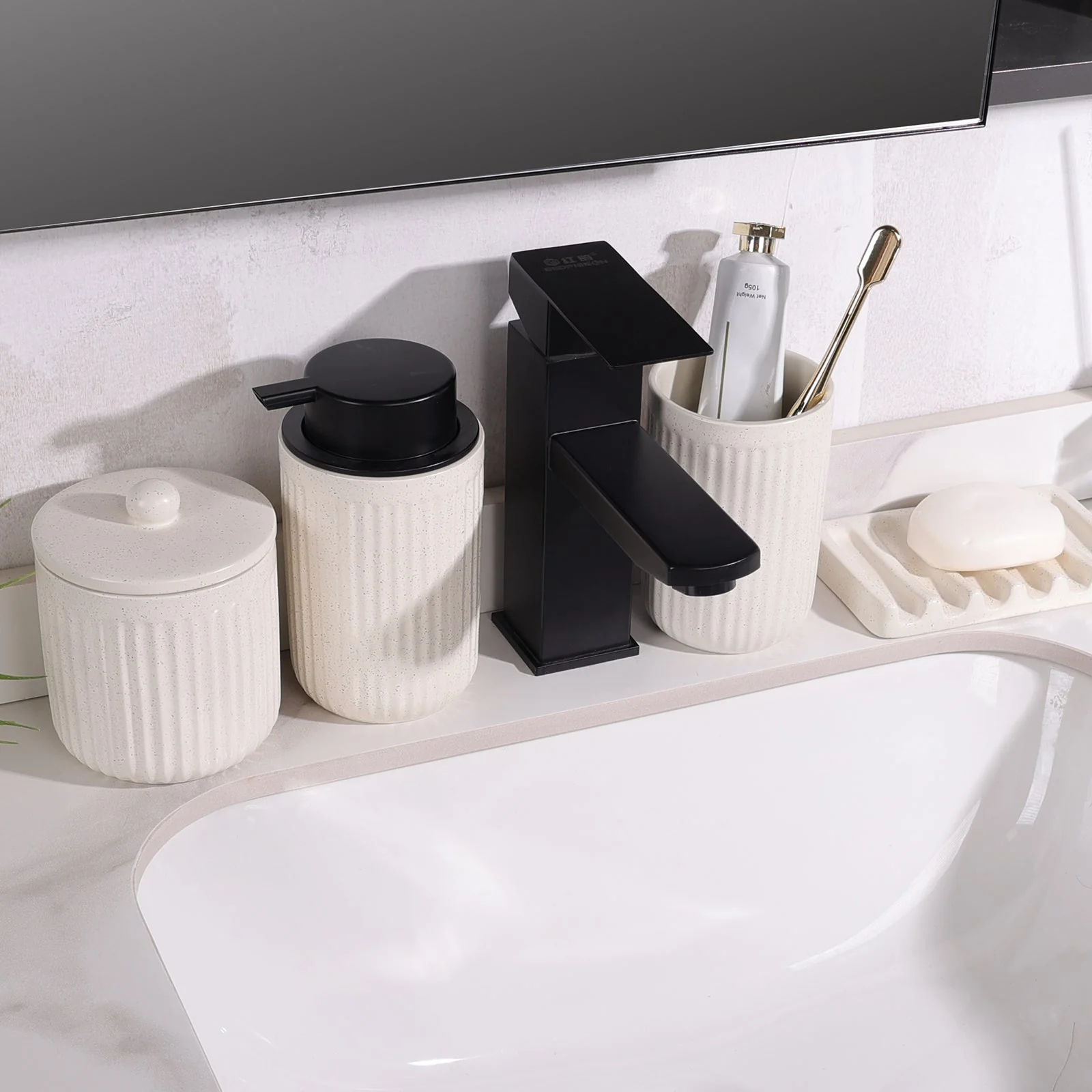 BosilunLife Pockmark Foaming Bathroom Set Recycled Eco-Clay - Image 3